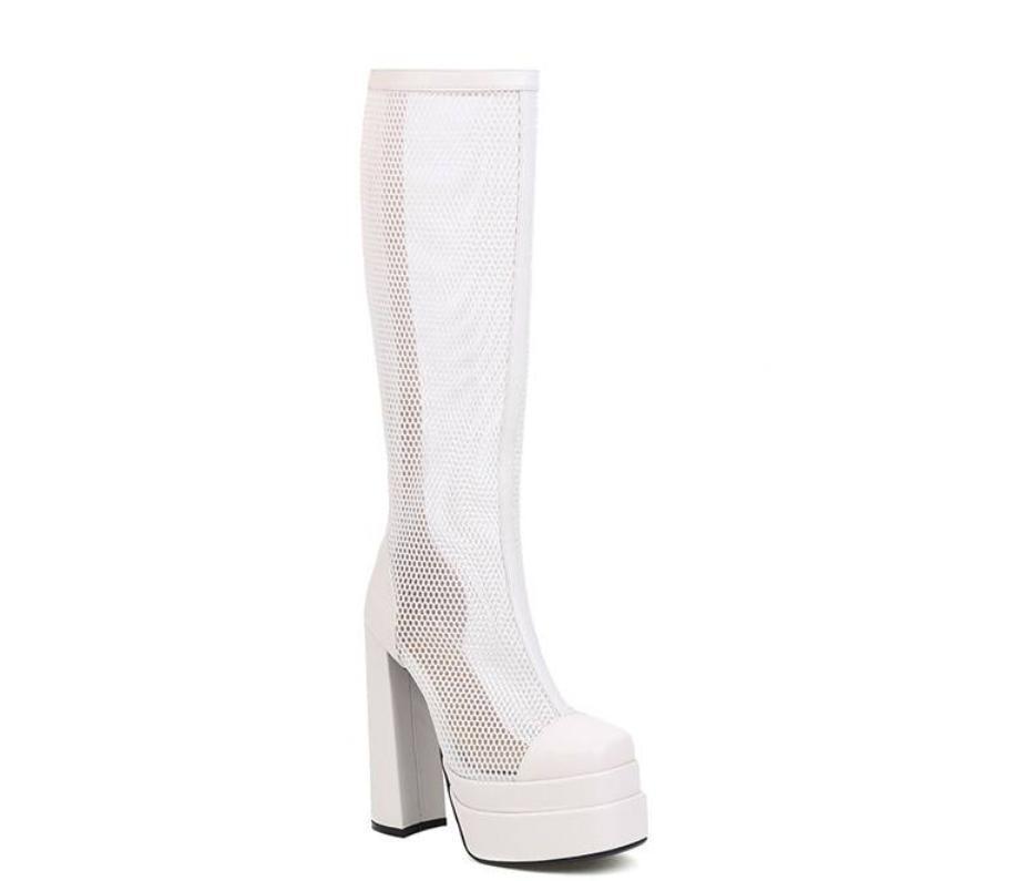 Occident Women’s Mesh High Heels Sandals Club Formal Casual Zip Knee High Boots