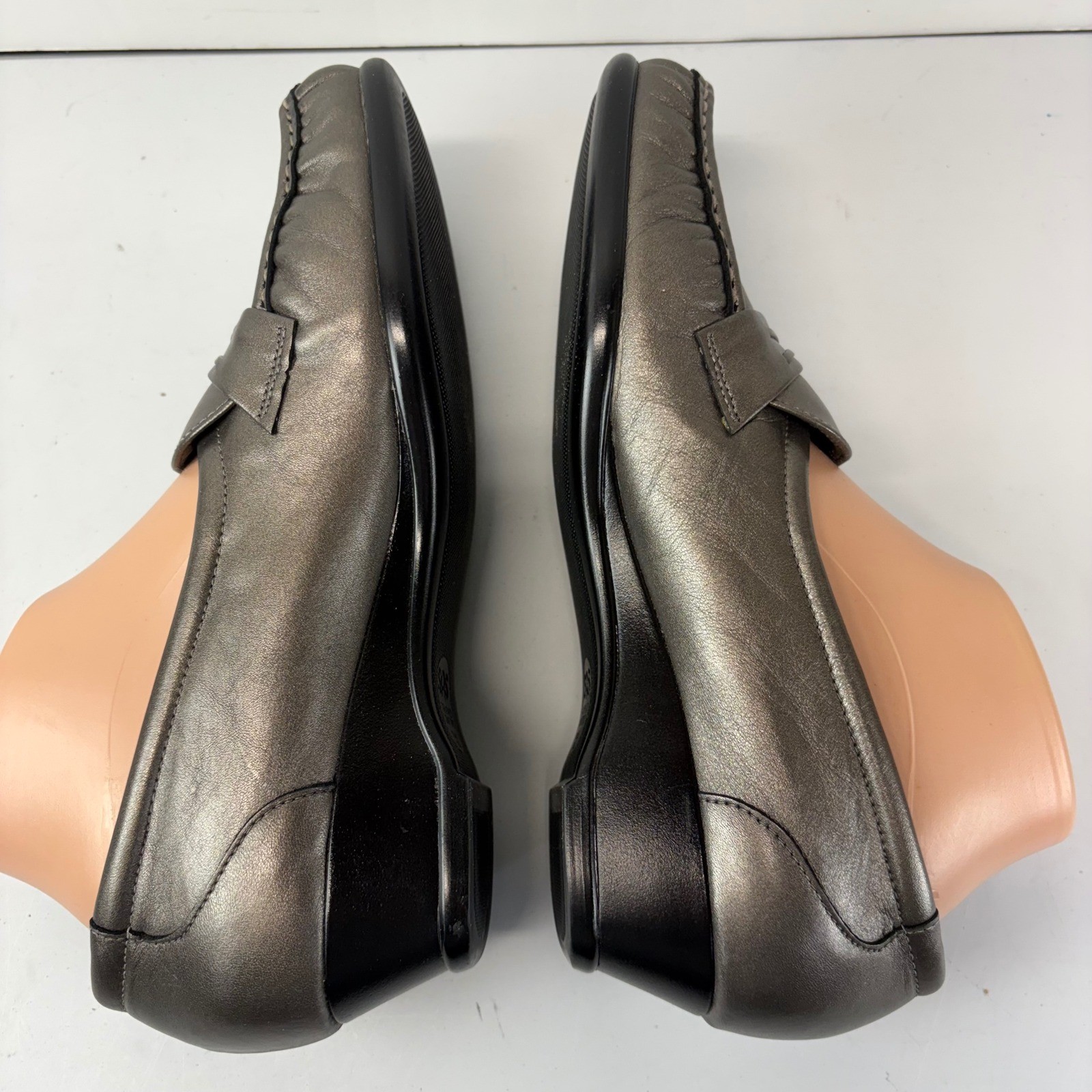 SAS Easier Wedge Loafers 10N Pewter Metallic Gray Leather Narrow Comfort