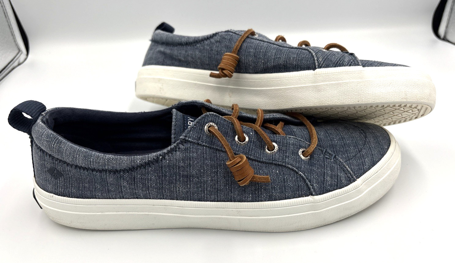 Sperry Pier Wave LTT Women’s Sneakers Denim Navy Barrel Tie Laces Size 8.5 ECU