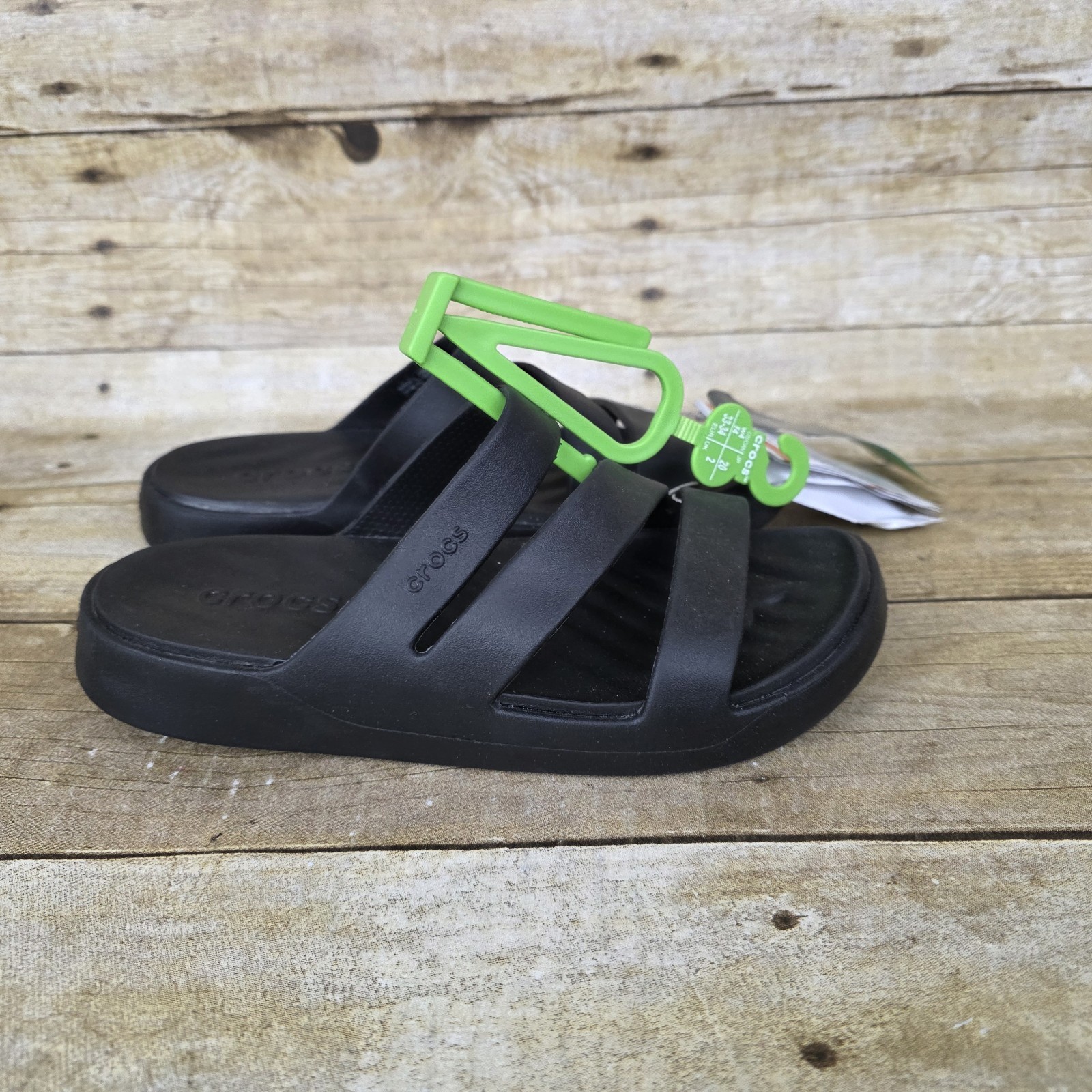 NWT Crocs Getaway Strappy Sandals Women Sz 4 Black Slip On Feel Free Technology