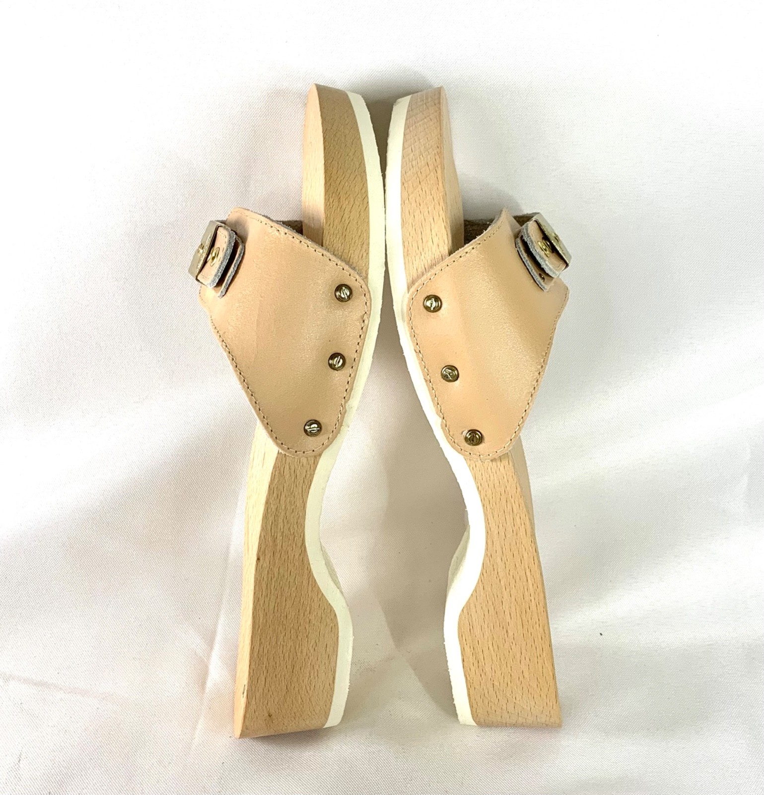 Dr. Scholls ‘The Original’ Sandal Leather Wood Slide Made i Italy SZ 10 Tan NWOT