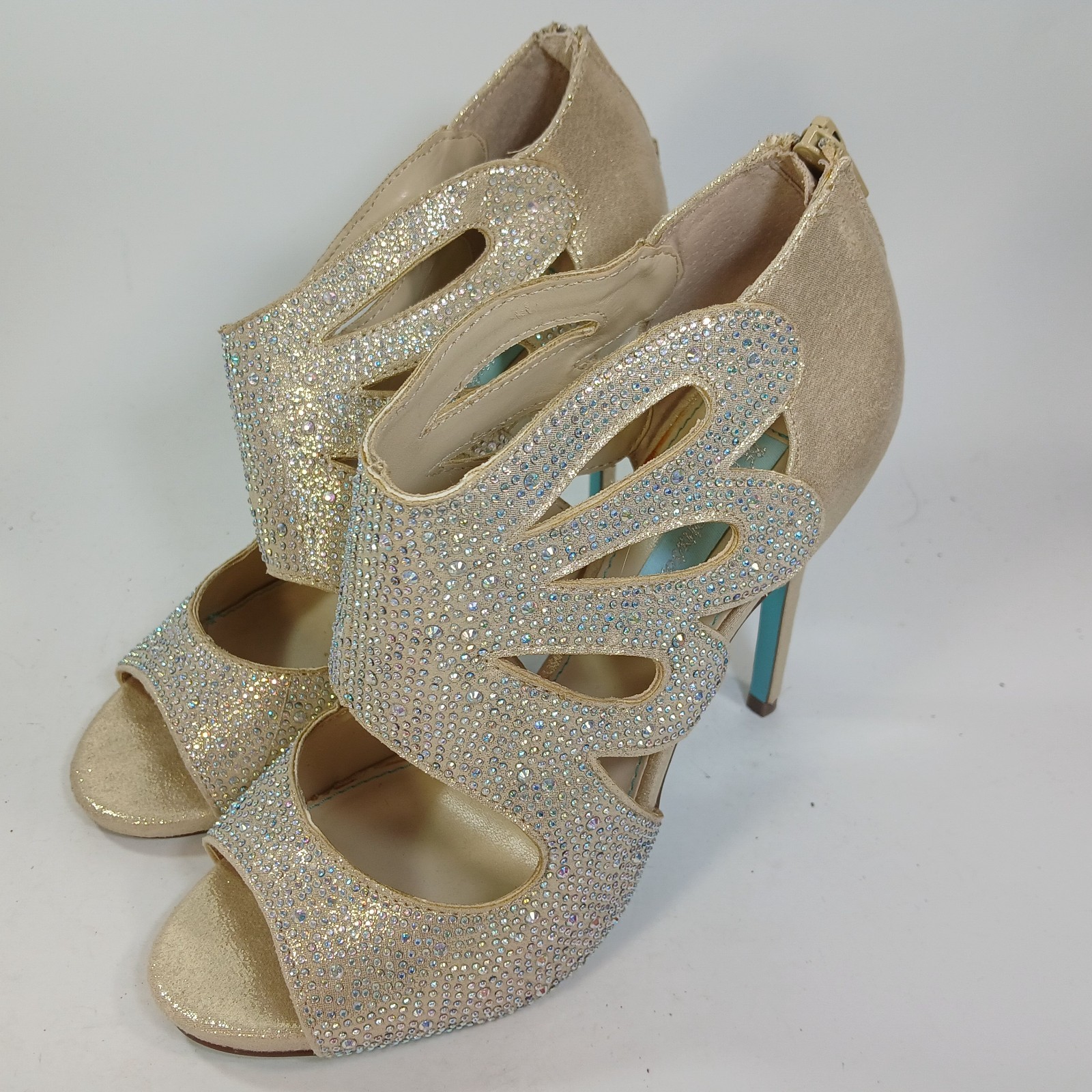 Blue By Betsey Johnson Nola Silver Crystal Bridal Stiletto Heels Open Toe 9.5 M