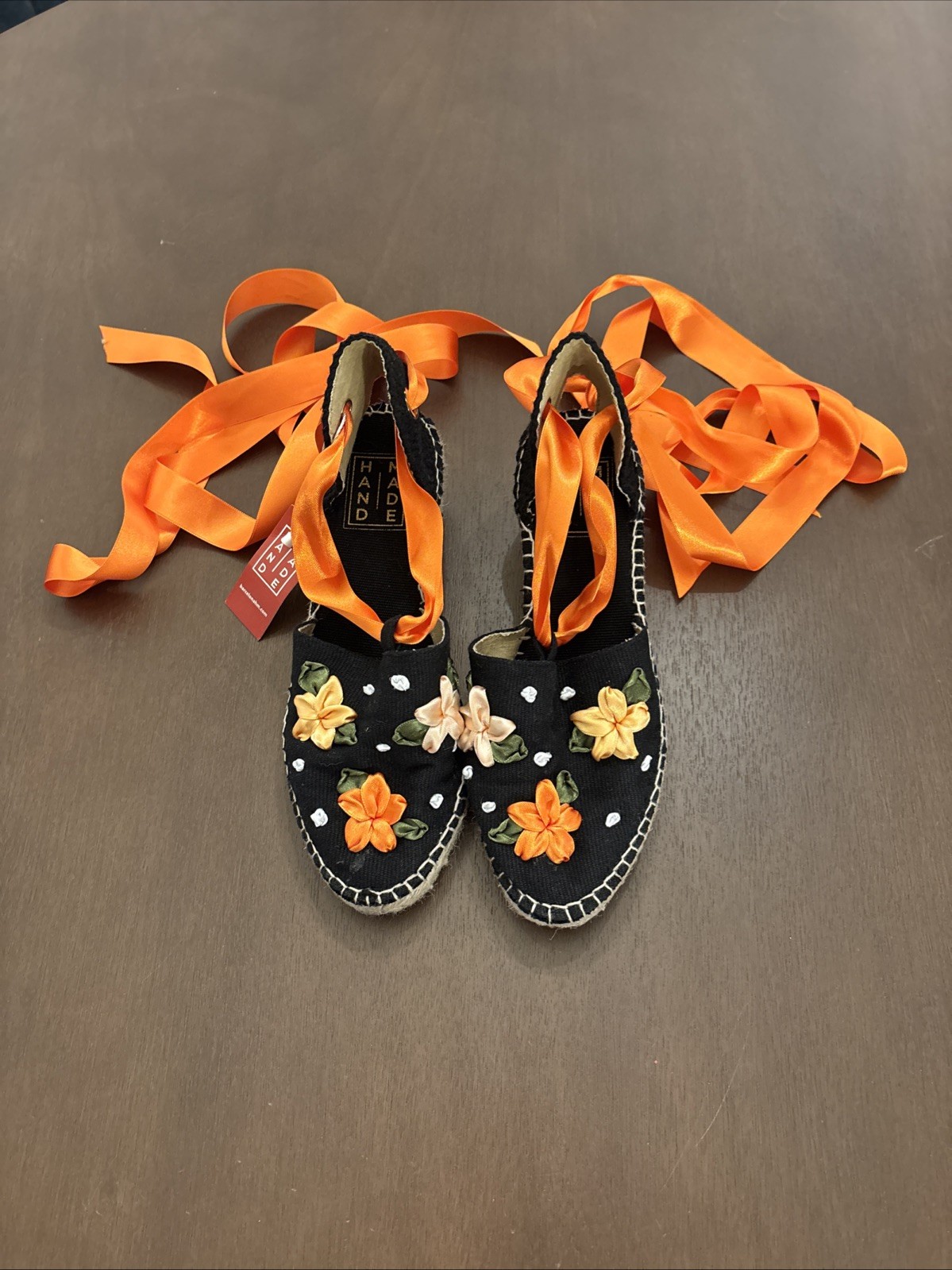 Custom Made Espadrilles Tangerine Flowers by Handmade Barcelona Size 37 NWOB