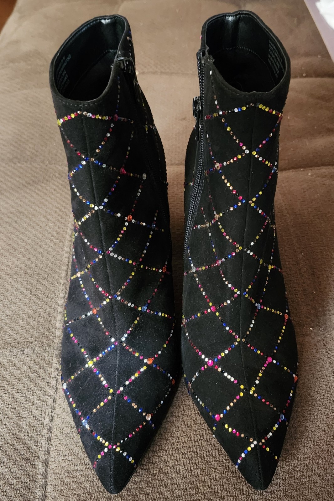 Betsey Johnson Kassie-R Black/Multicolor Rhinestone Zip Ankle Bootie 8