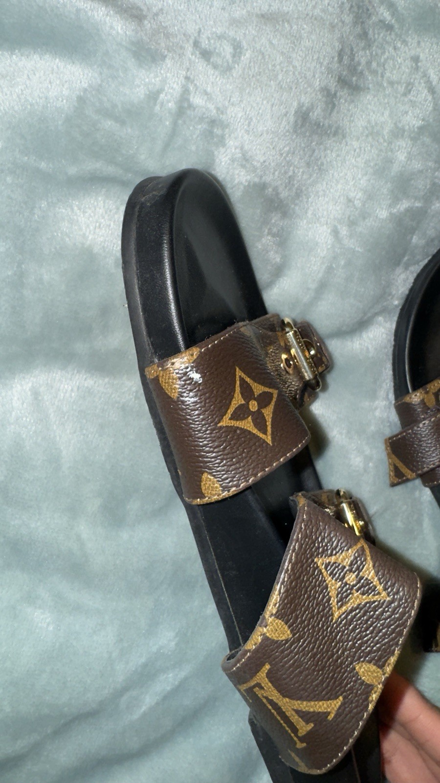 Louis Vuitton Monogram Leather Double Strap Buckle Slide Sandals Women’s 7.5