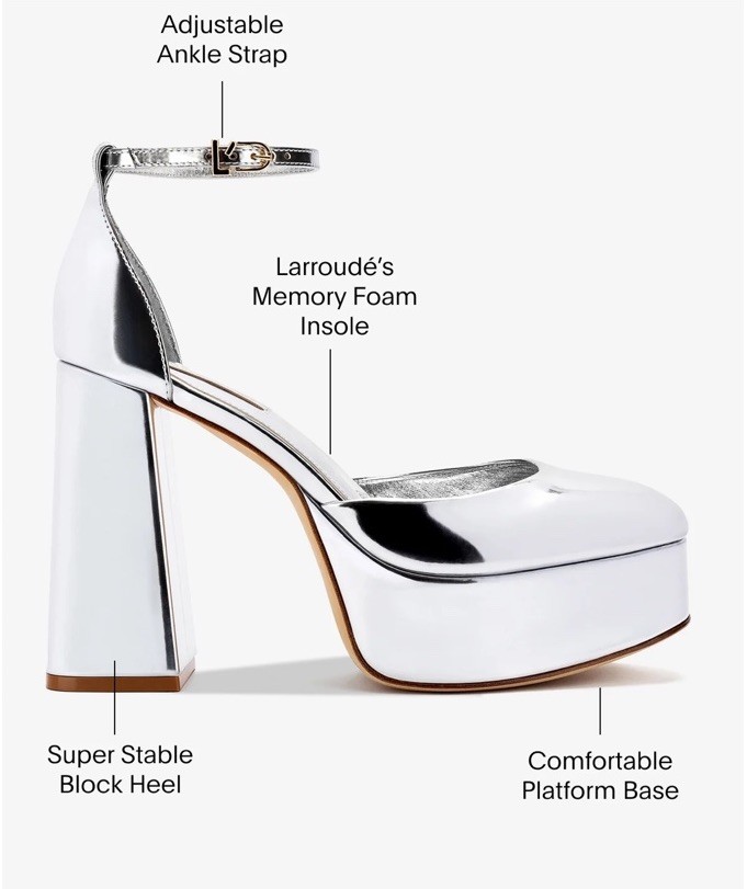 Larroudé Women Size 9.5 Ari Pump Platform Mary Jane Heels Silver Specchio Mirror