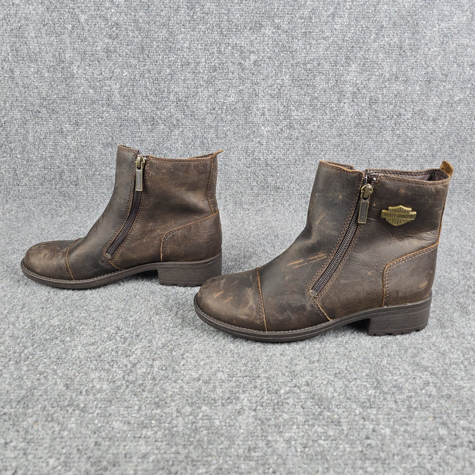 Harley Davidson Women’s Brown Leather Moto Ankle Boots Size 6 Side Zip 83930