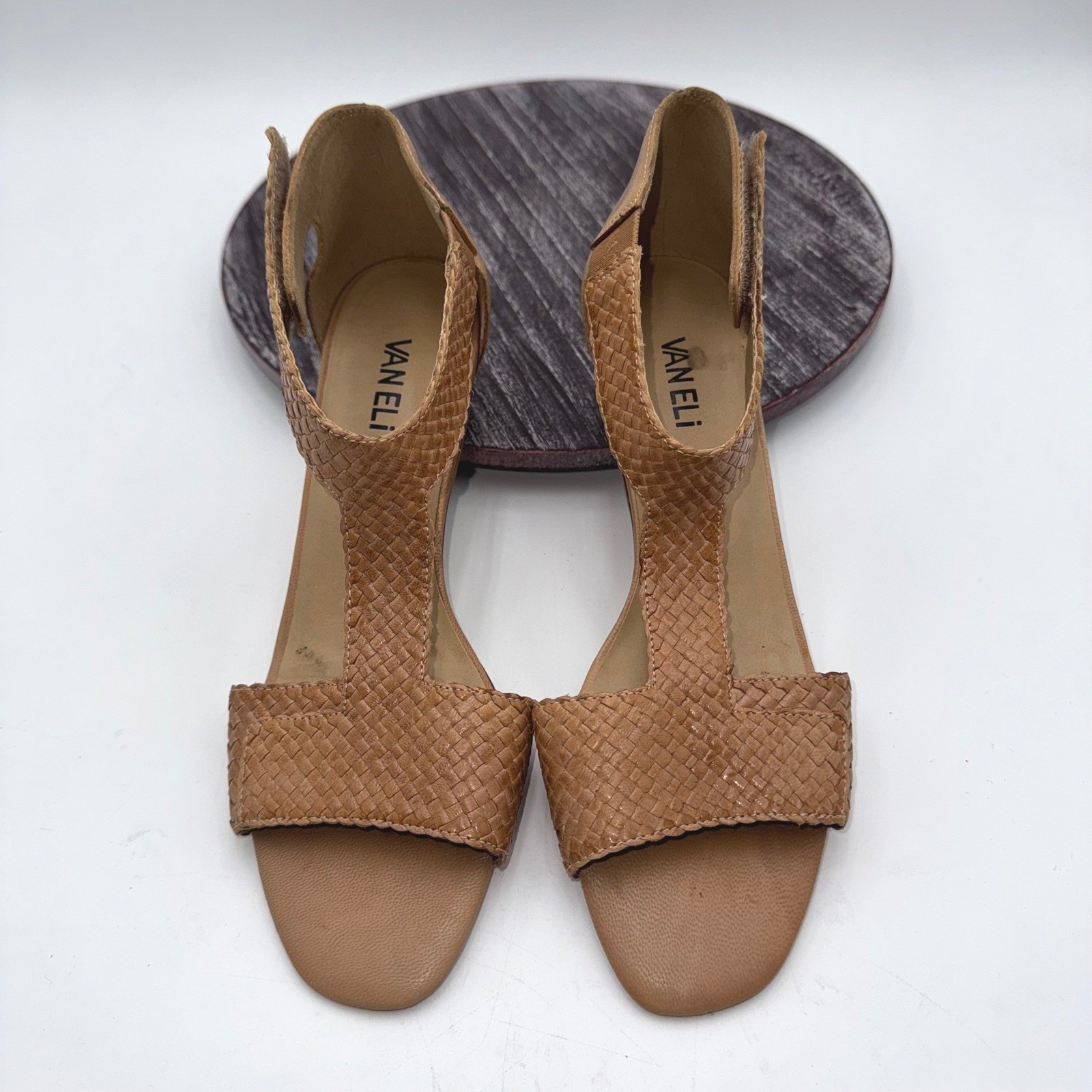 Vaneli Tan Sandals Womens 10 N Woven Wedge Open Toe Zip Ankle Strap Tan Shoes