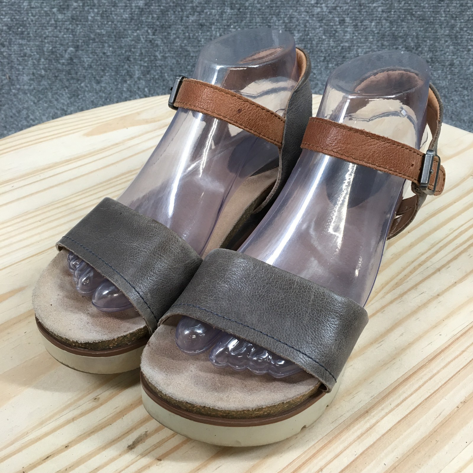 Josef Seibel Clea 01 Sandals Womens 38 Platform Ankle Strap Wedge Brown Gray