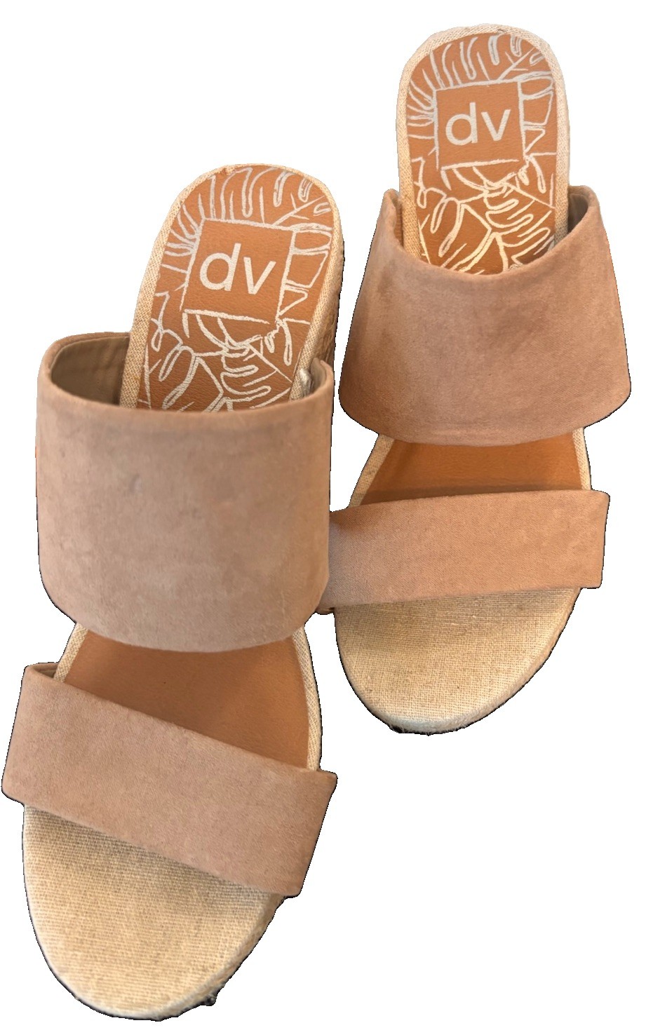 dv Tan Espadrille Wedge Slide Sandals Womens Slip On Textile Upper US 7.5