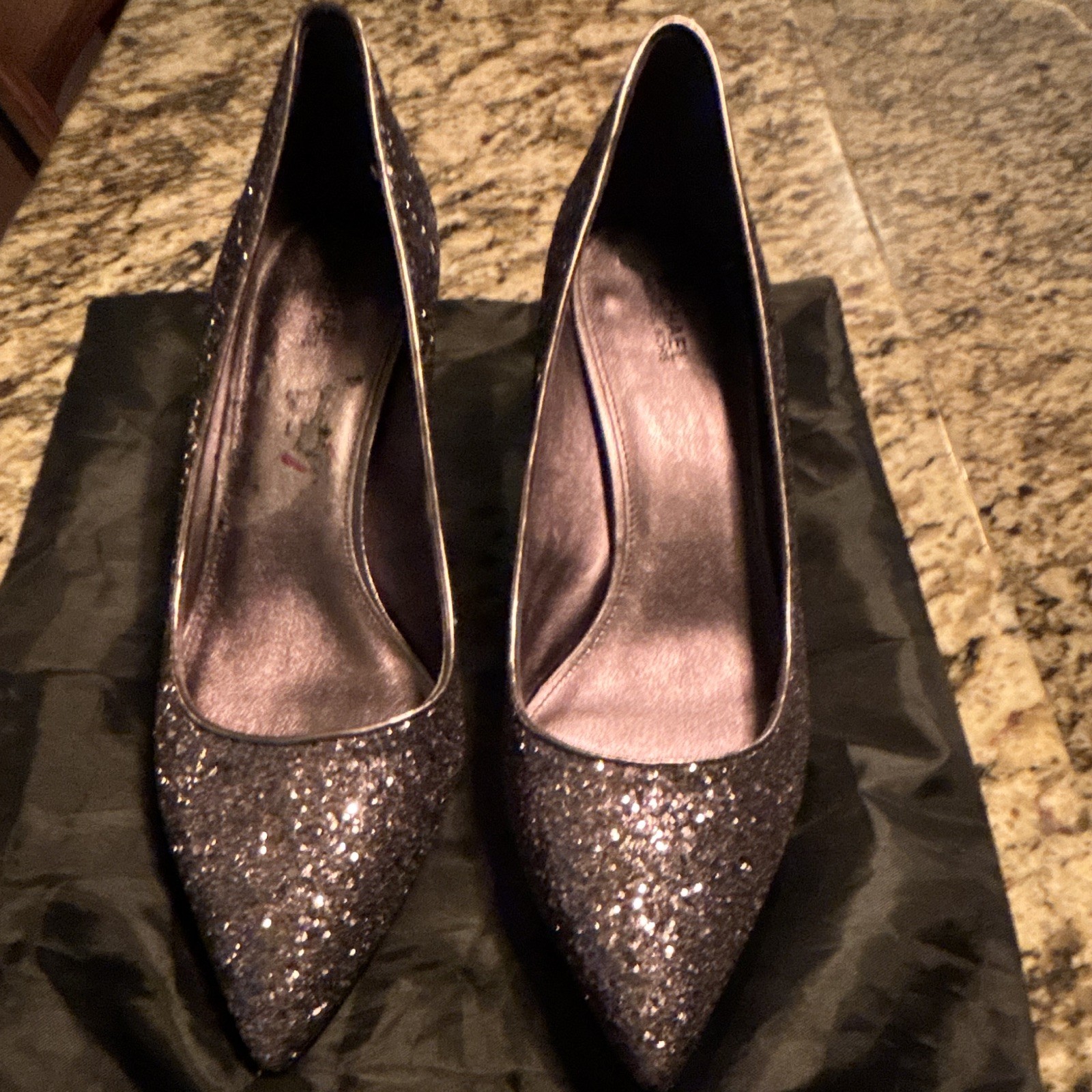 Women’s Silver Glitter Pointed Toe Stiletto Pump Heels Slip On