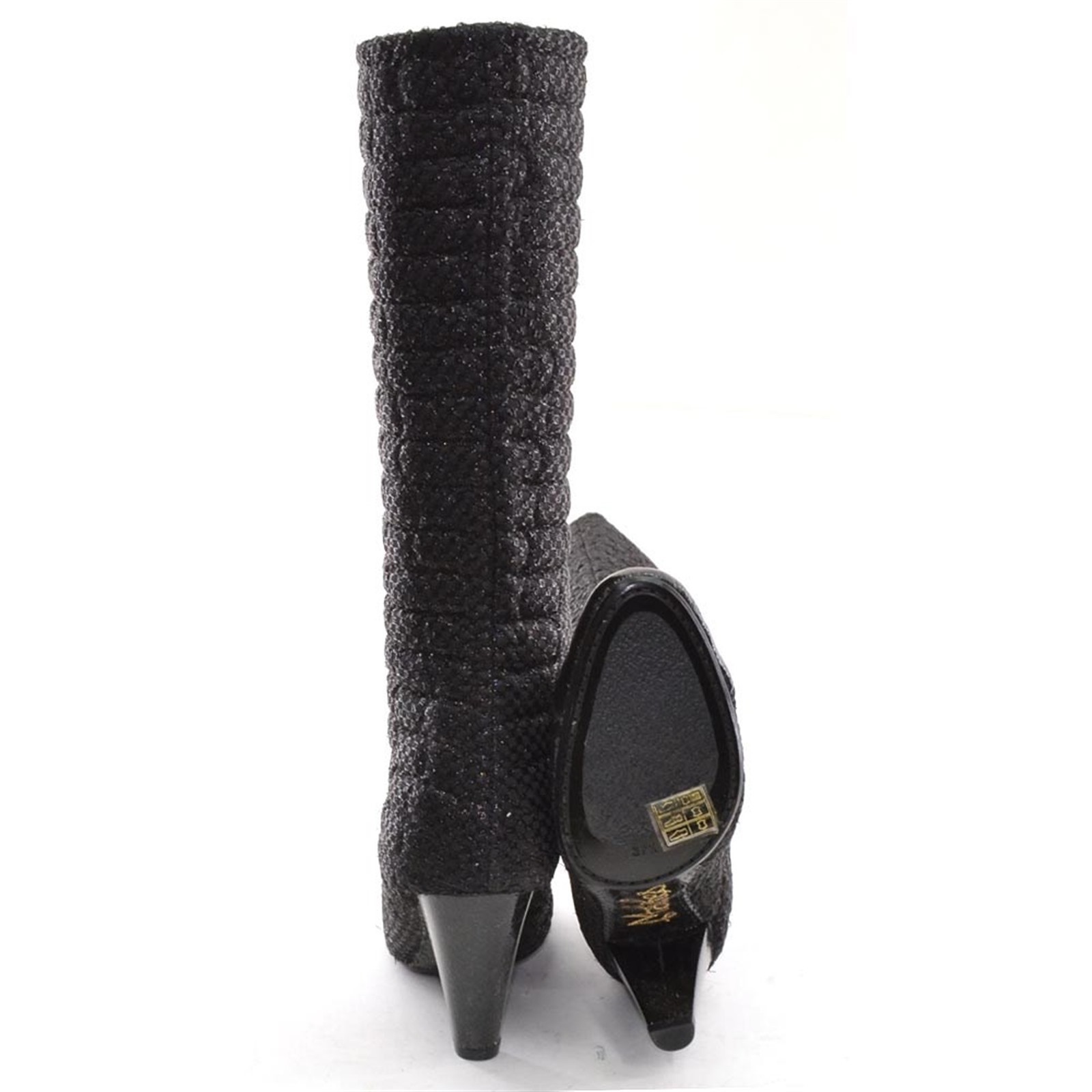 Womens Maloles $425 Quilted Tall Boots 37.5 / 7 Black Textile Heels Shoes New
