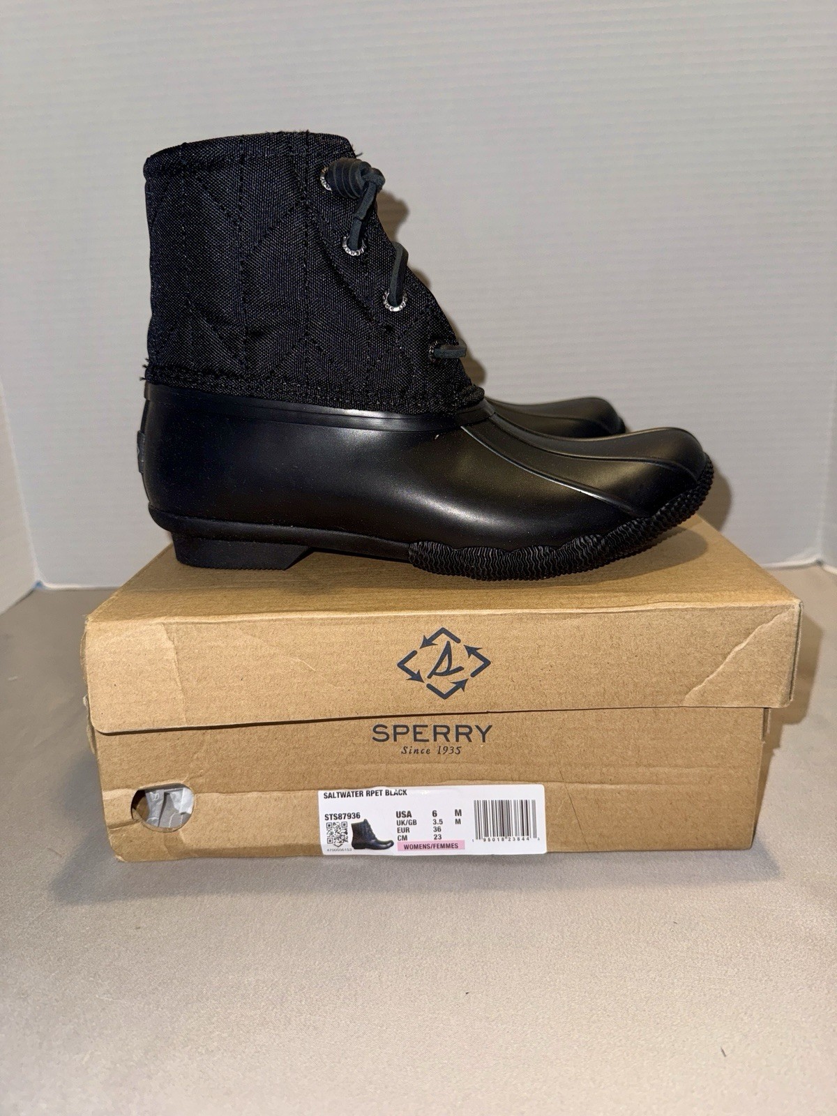 Sperry Saltwater RPET Black Duck Boots – Women’s Size 6 – Brand New in Box