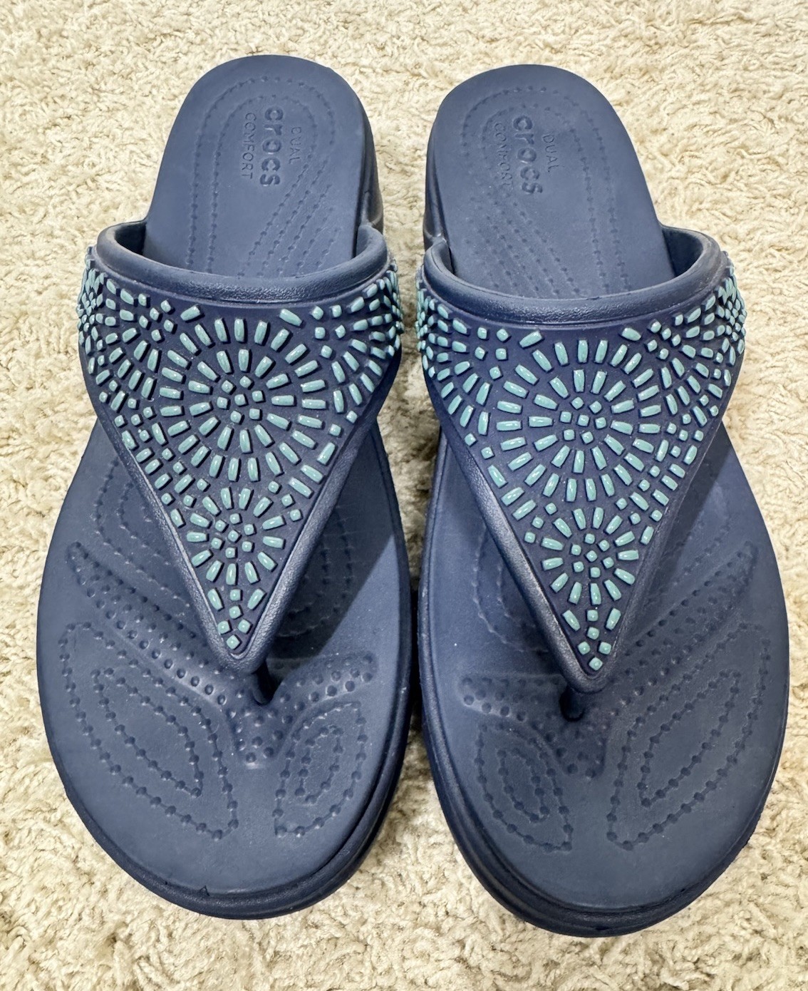 CROCS Womens Monterey Diamante Wedge Slip On Embellished Thong Sandal Size 10