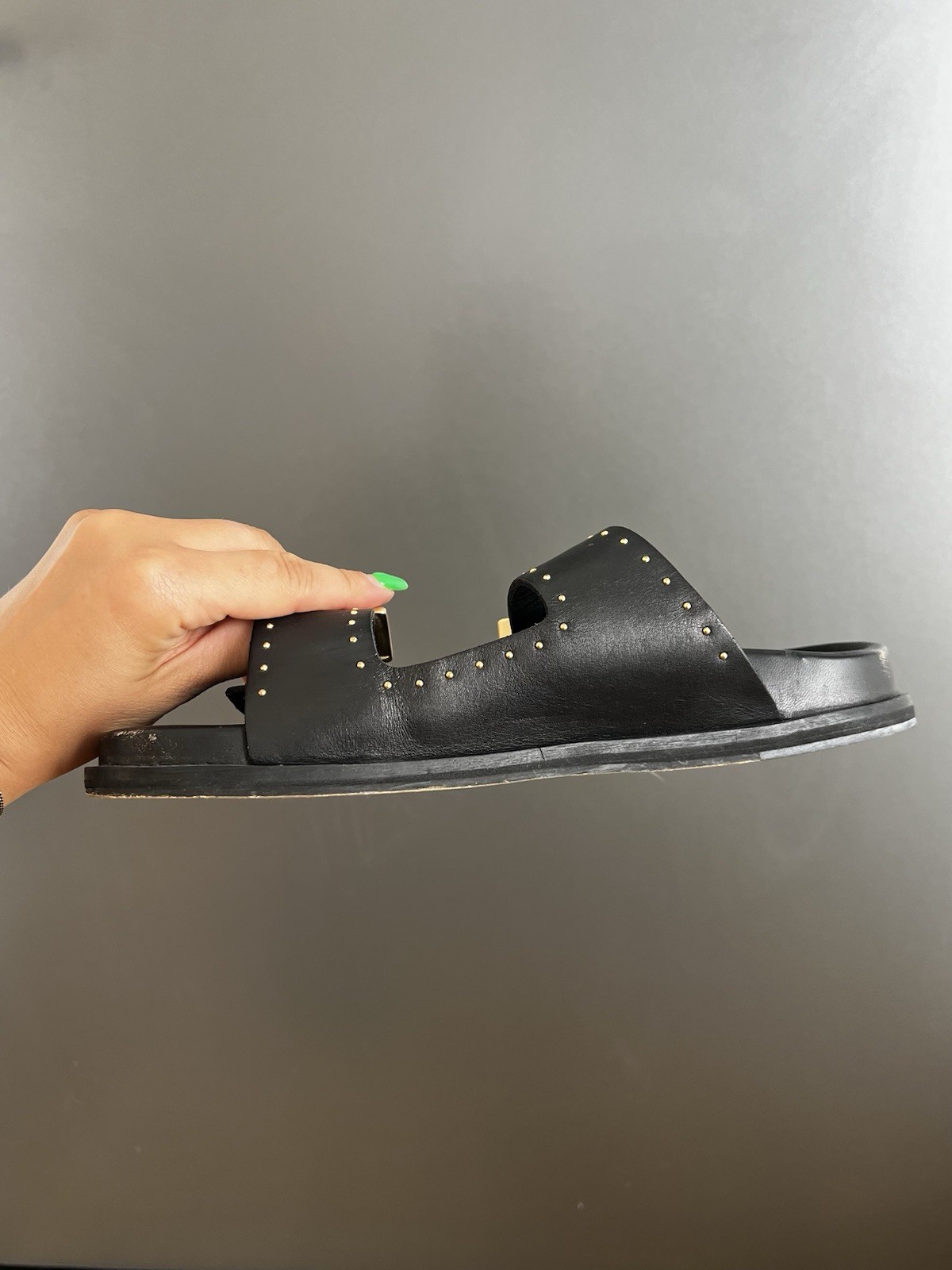 Allsaints Magda studded leather sandals black gold women size EU 40 USA 10