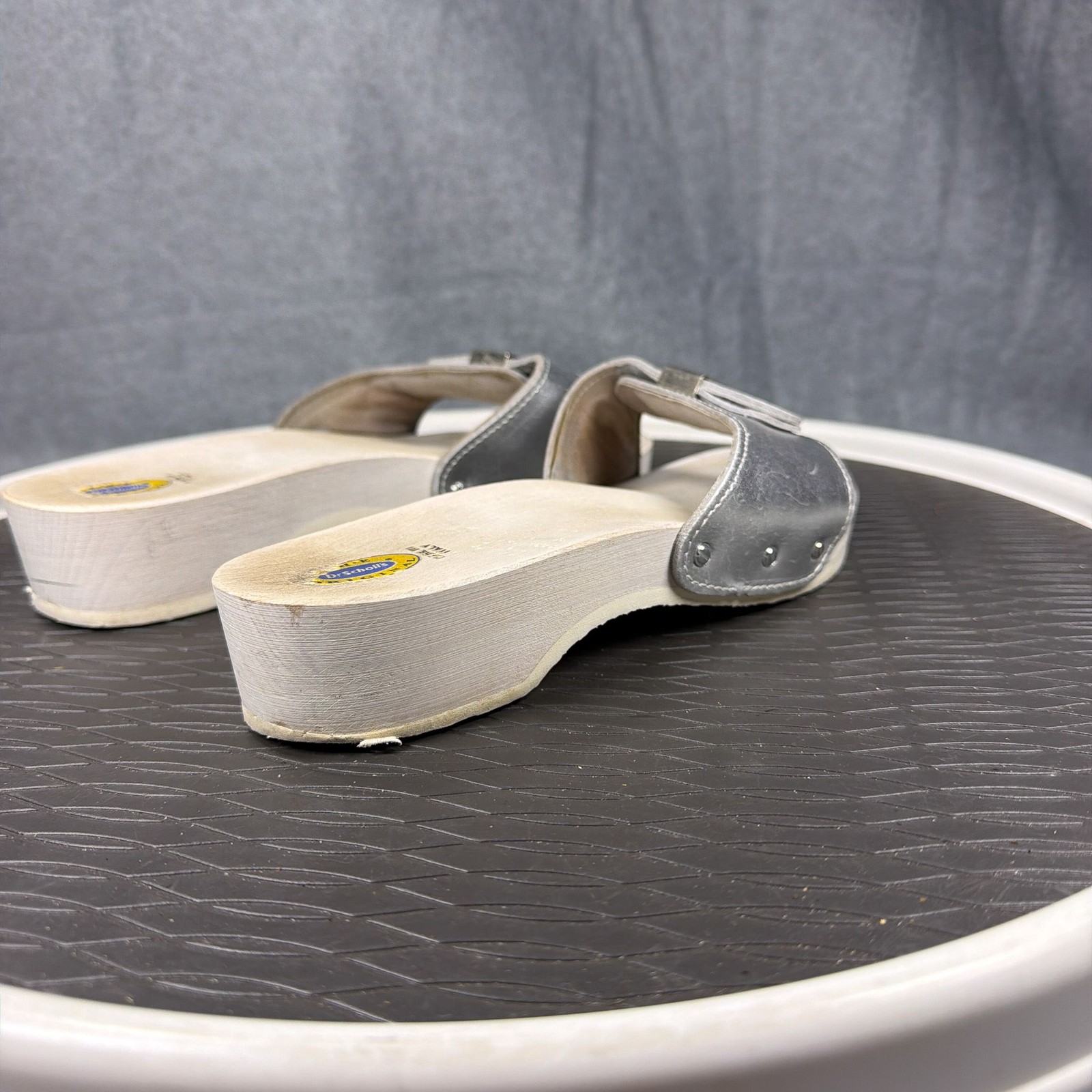 Dr Scholls Original Sandals Womens 6.5 Silver Platform Slides Buckle