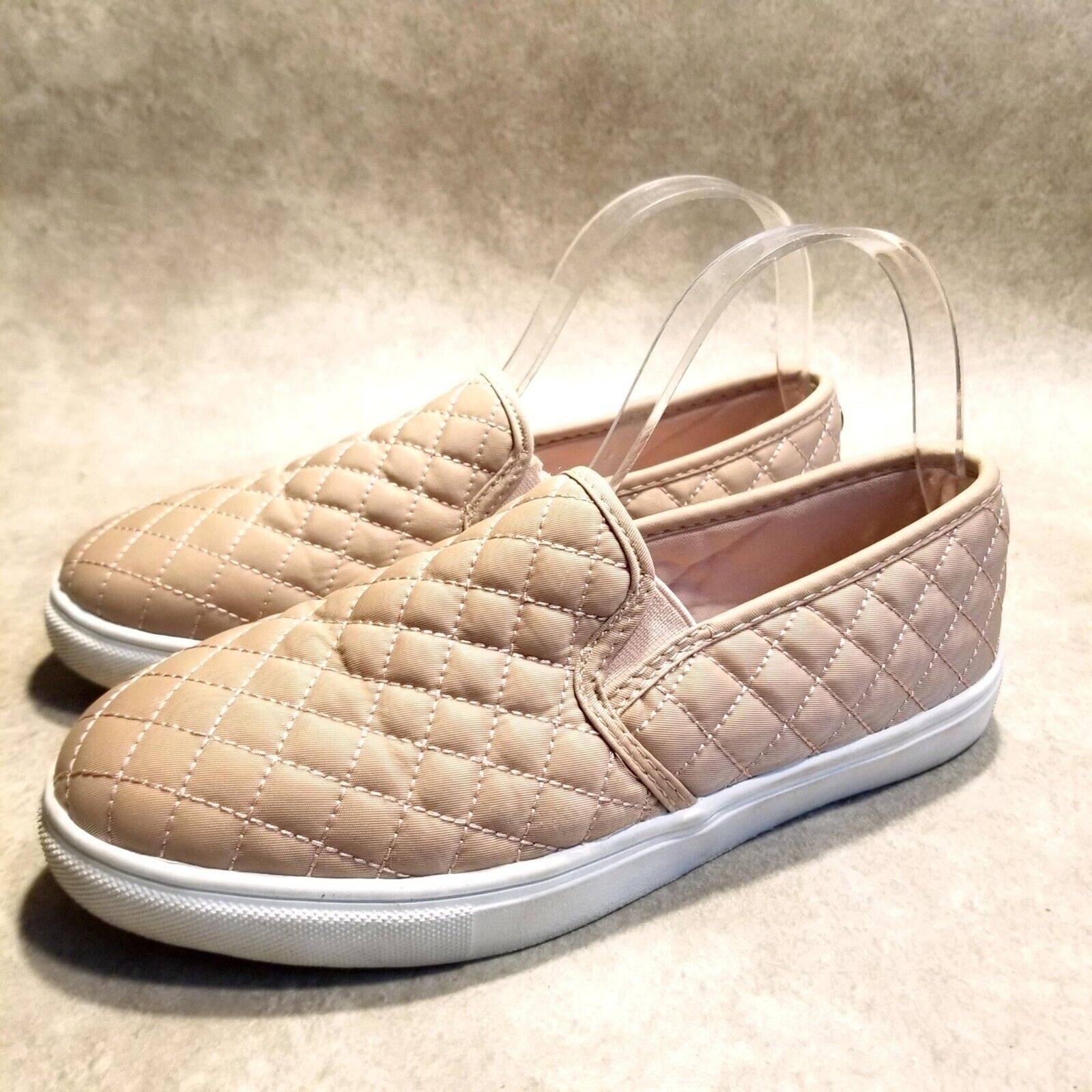 Stevies Womens Size 5 Tan Textile Quilted Slip On Sneaker Flats