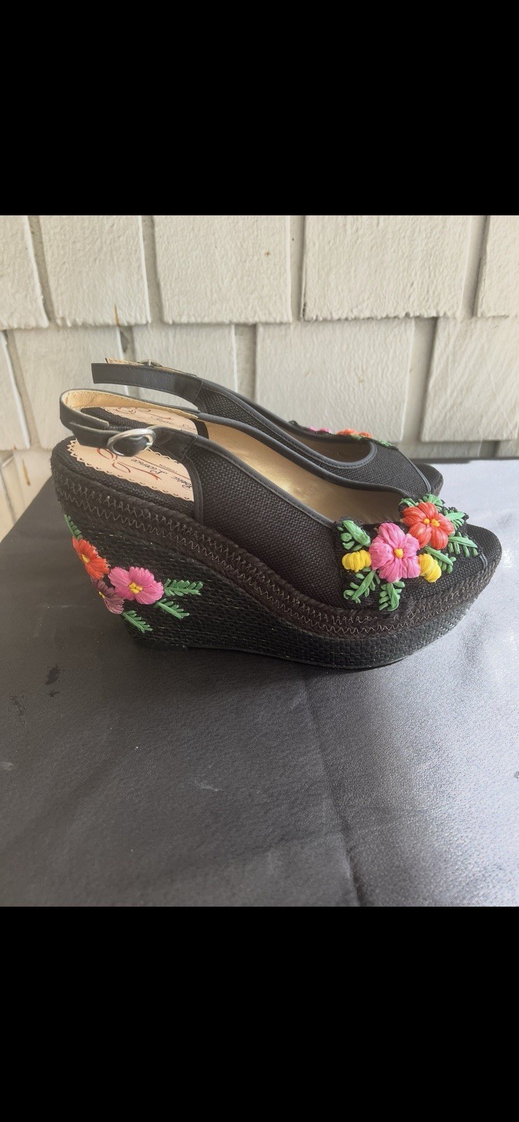 Poetic Licence Sandals Petal Pusher Floral Fabric Leather Wedge Shoes 10 NEW BOX