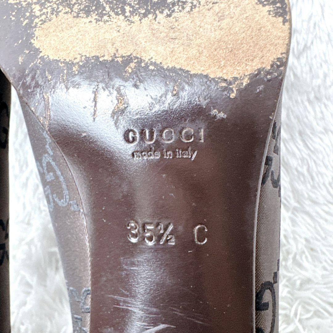 Rare GUCCI GG Pattern Brown Square Toe Heels Shoes 35.5 C 22.5cm US 5.5