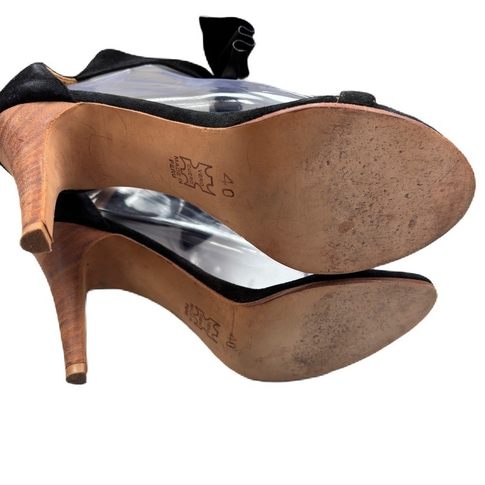 Ulla Johnson Thecia Suede Noir Black Bow Single Strap Heels Size EU 40 US 10