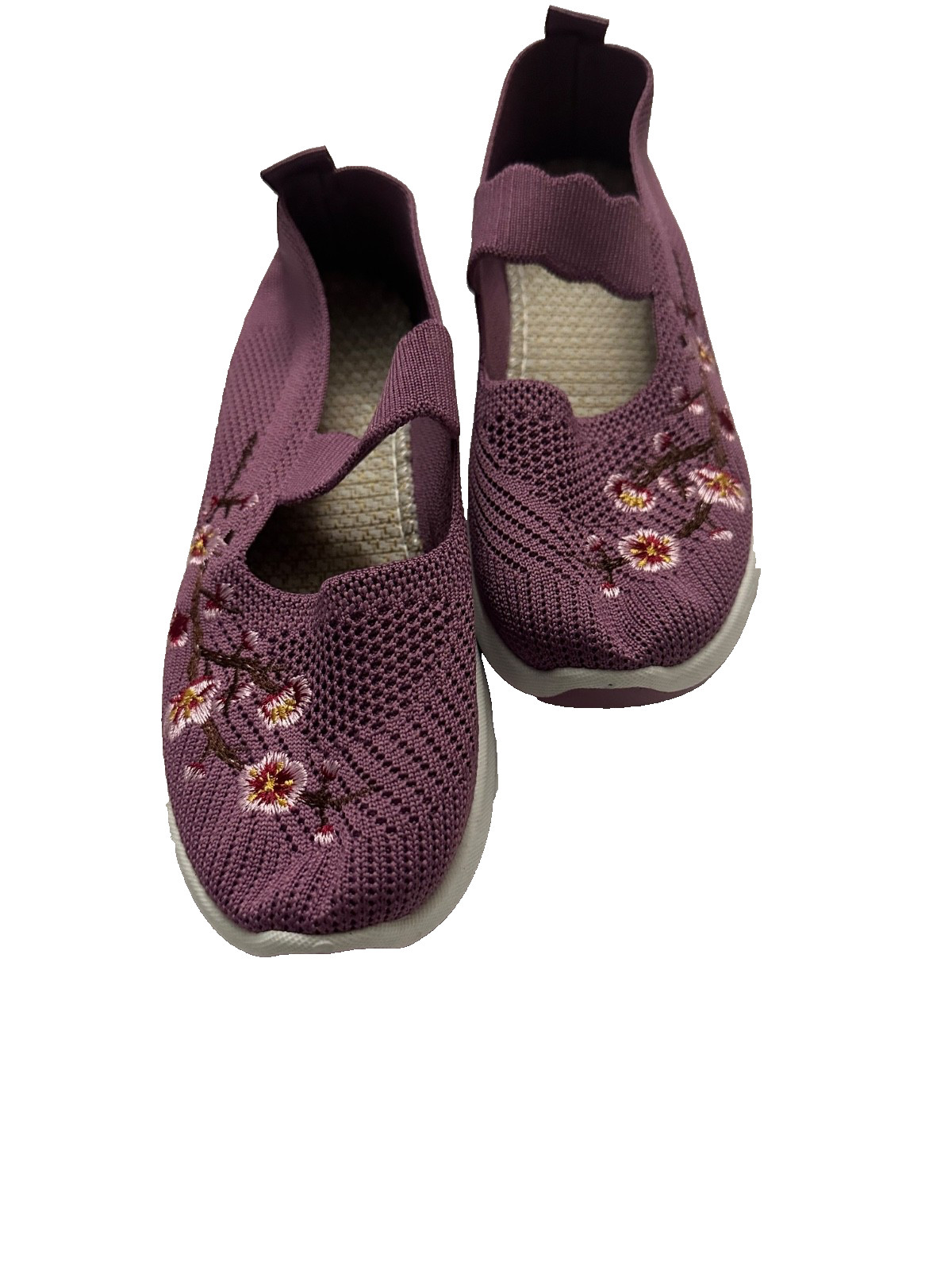 Women Sneakers Comfort Shoes Size 6.5 Cotton Mesh Flats Floral Embroidered New