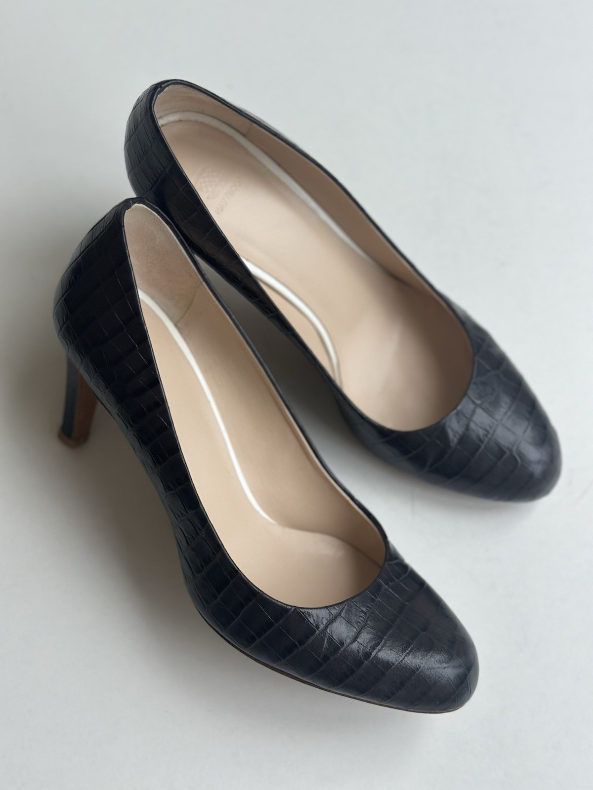 Navyboot Italian Navy Blue Crocodile Leather Pumps, Size 36 EU (6 US / 3.5 UK)
