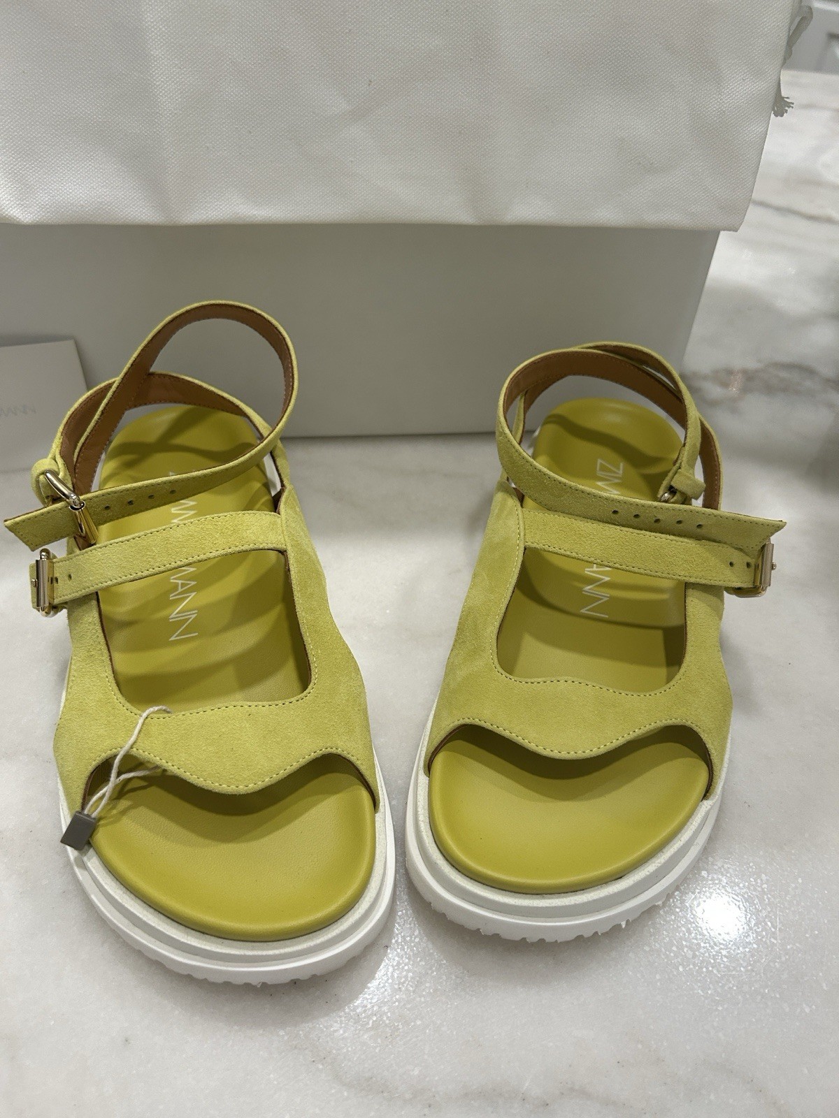 Zimmermann Chartreuse Suede Platform Sandals size 8 New In The Box, True To Size