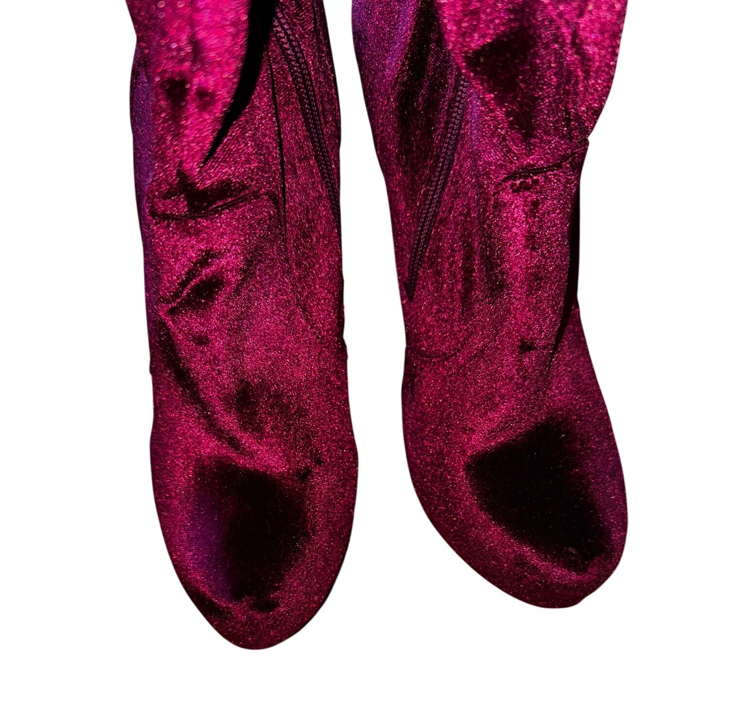 Platform Burgundy Velvet Over The Knee High Heel Boots Size 9.5 Goth Sexy Vamp