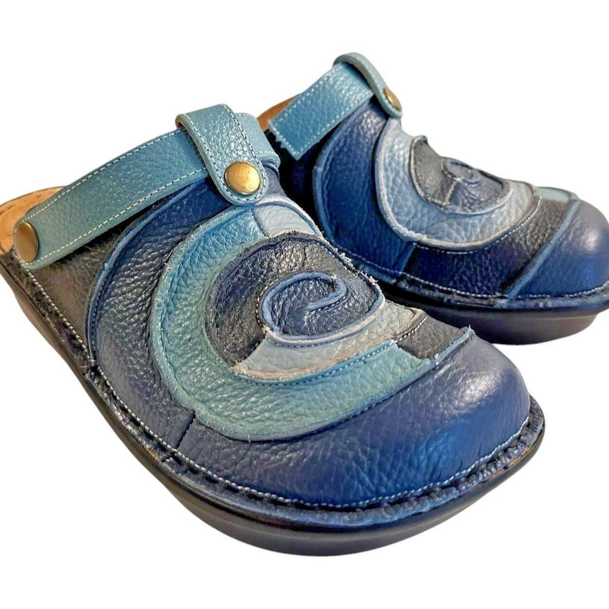 Spring Step Lollipop Leather Patchwork Clogs Mules Womens 7.5 Blue Boho Comfort