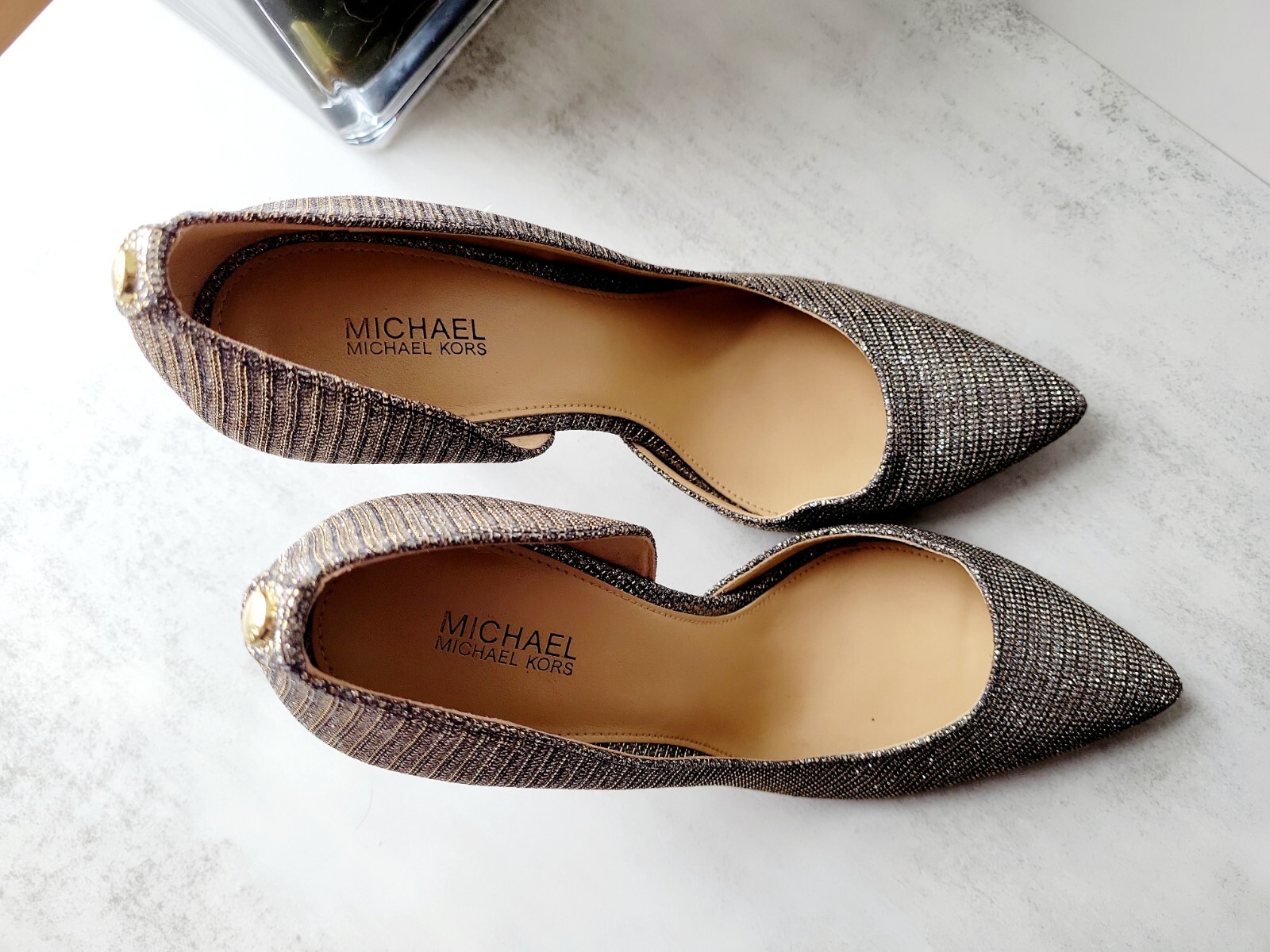 MICHAEL Kors Nathalie Flex High Pumps Shoes Black/Silver Glitter Chain Size 7M