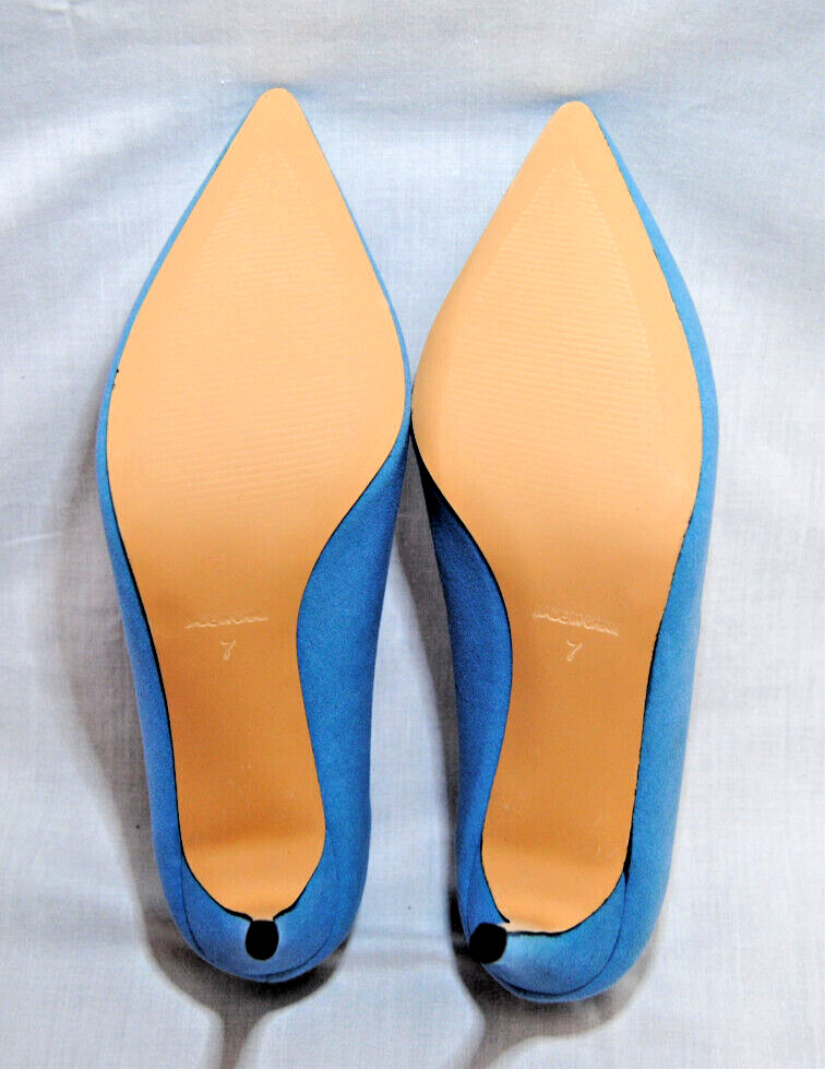 Divanne Womens Middle Heel Stiletto Shoes Pointy Toe Slip-On Pumps Blue T2367