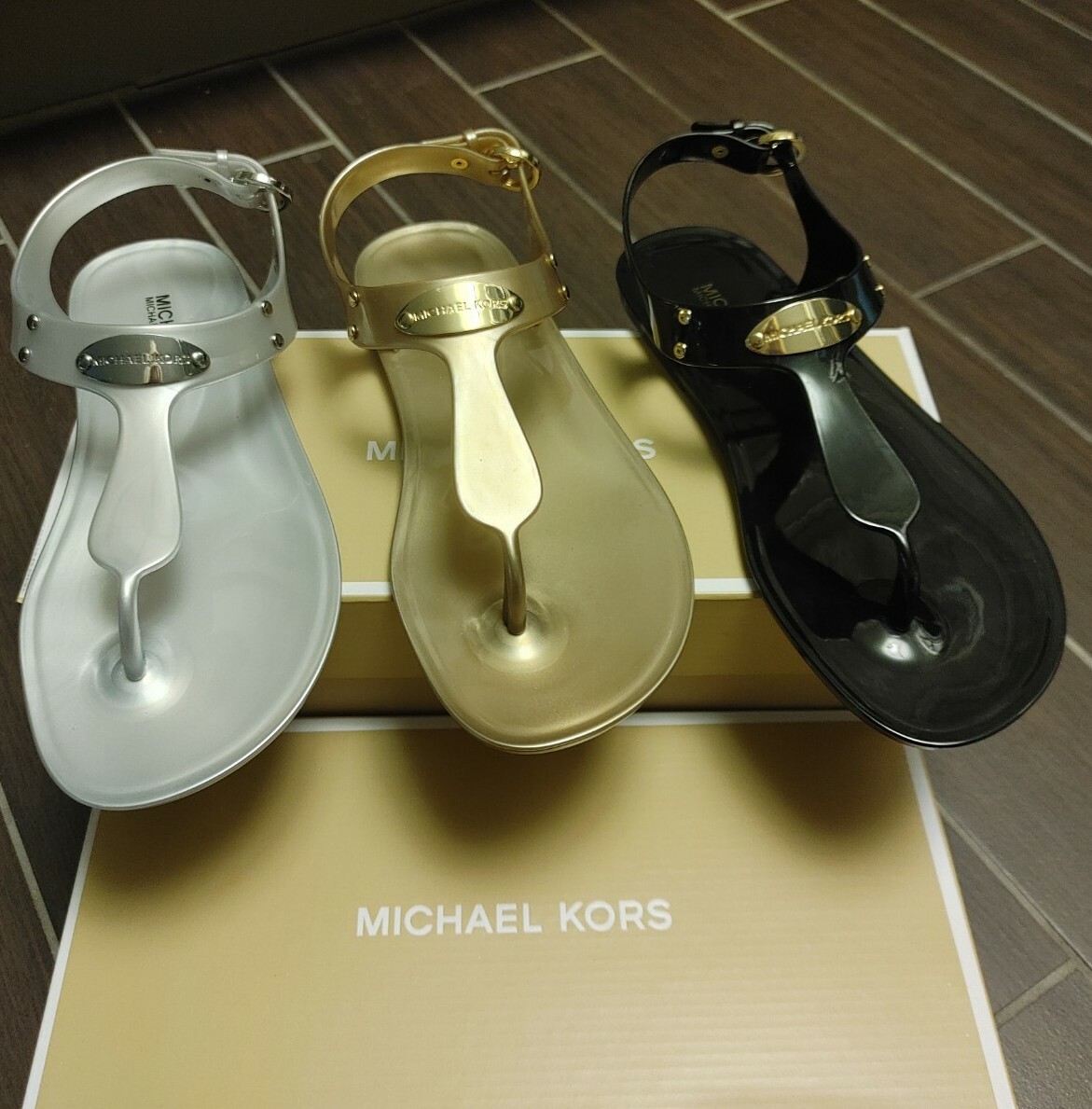 MICHAEL KORS Jelly Thong Sandal MK logo Plate CHOOSE COLOR & SIZE brand new PVC