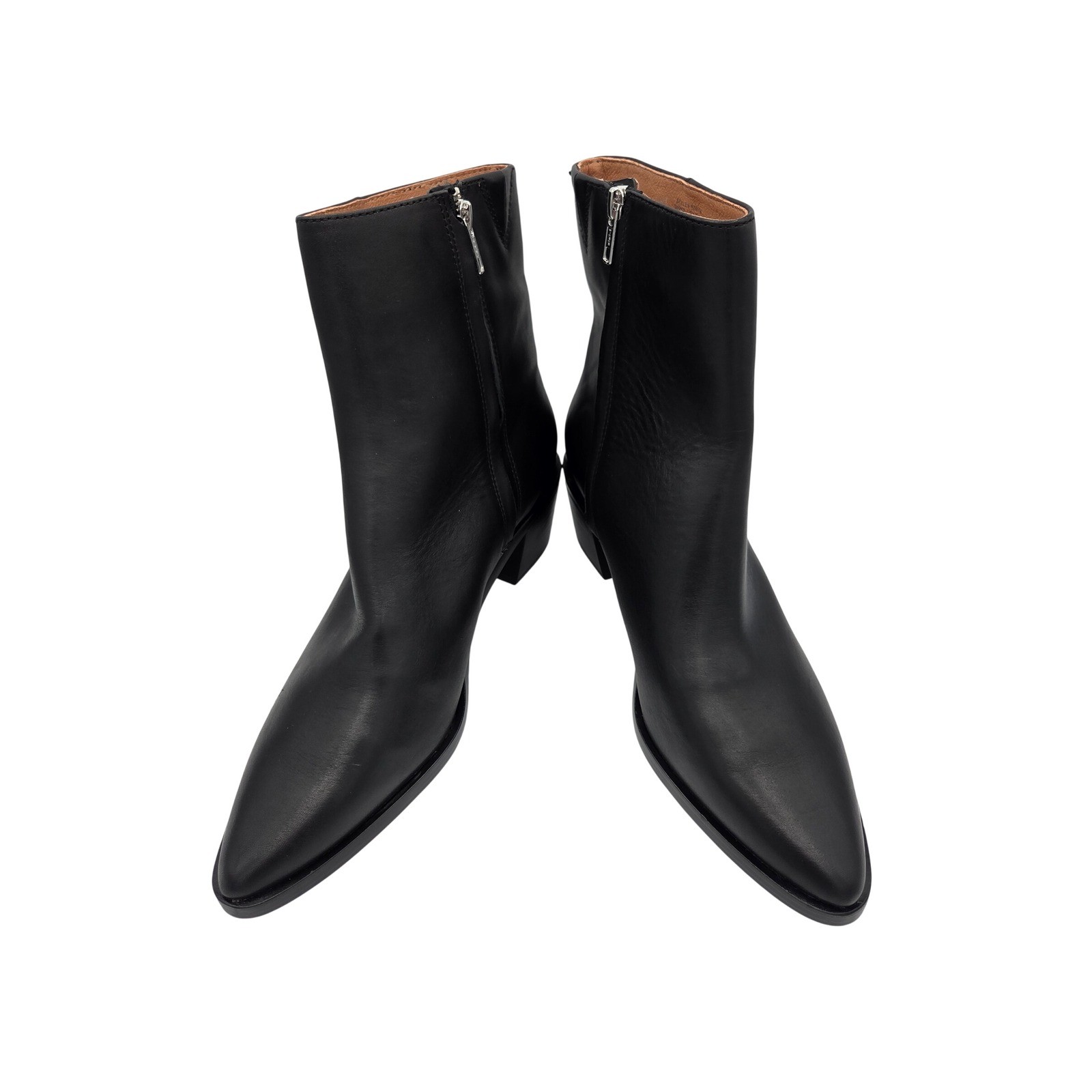 Madewell The Darcy Black Leather Pointed Toe Block Heel Ankle Boots Women sz 11