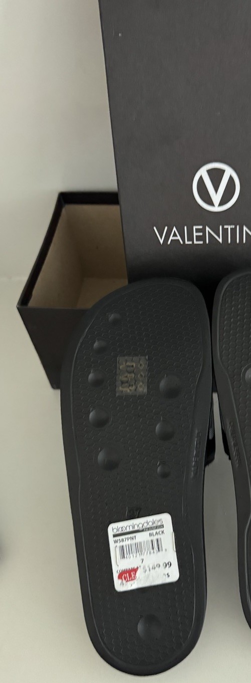 VALENTINO Black Stripe Contrast Irene Slip On Slide Sandal Designer MP$300 Sz 7