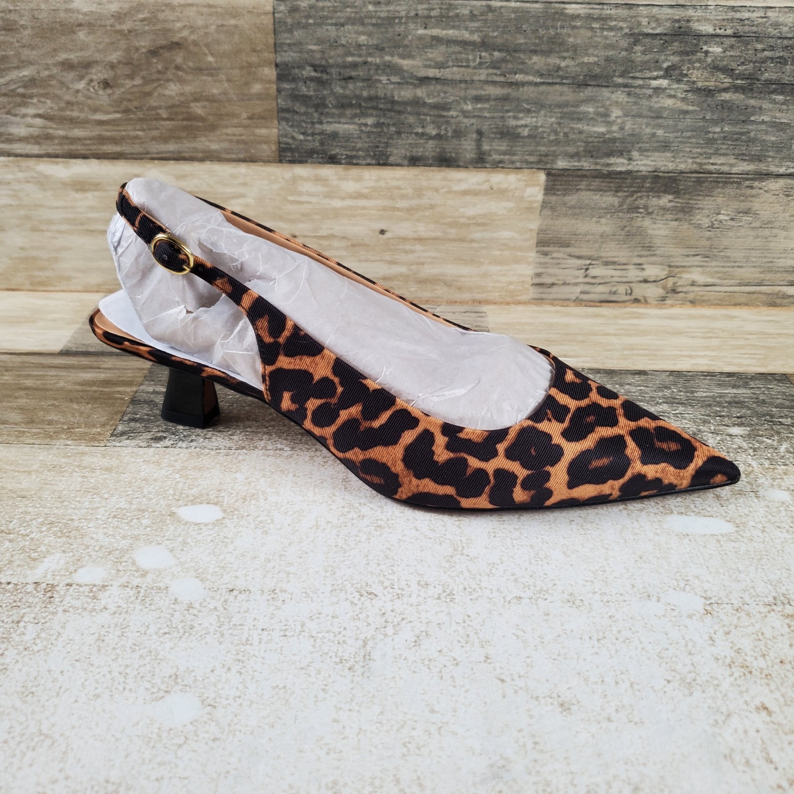 Franco Sarto Jaden Womens Slingback Shoes Sz 8 W Brown Leopard Print Pointed Toe