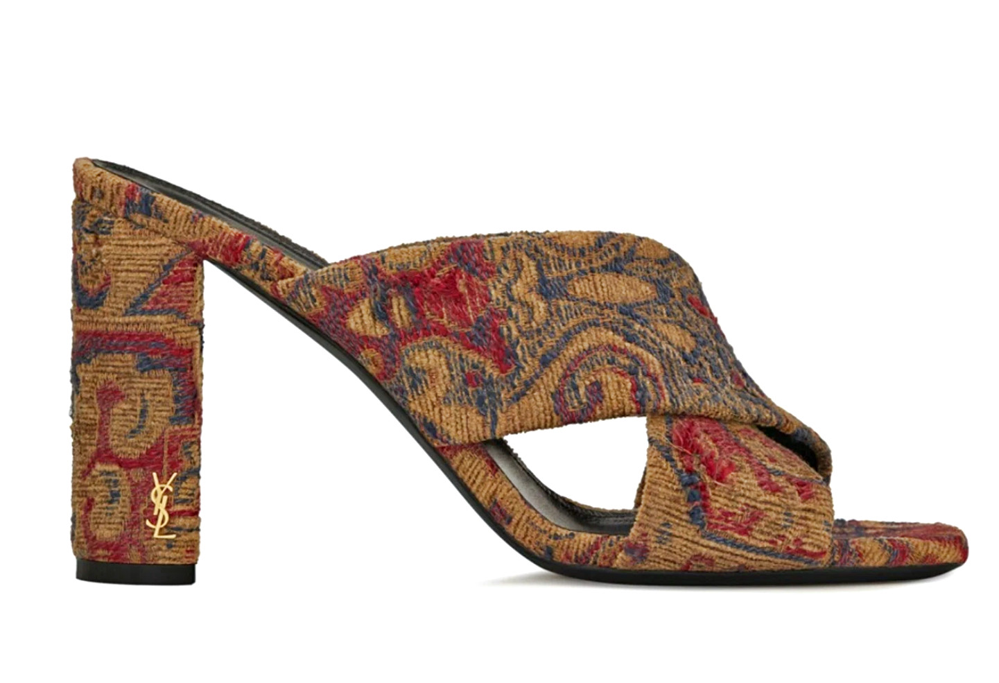 Saint Laurent LOULOU 95 SAFFRON ROUGE Jacquard Logo Heels Mule sz US 6 IT36 $895