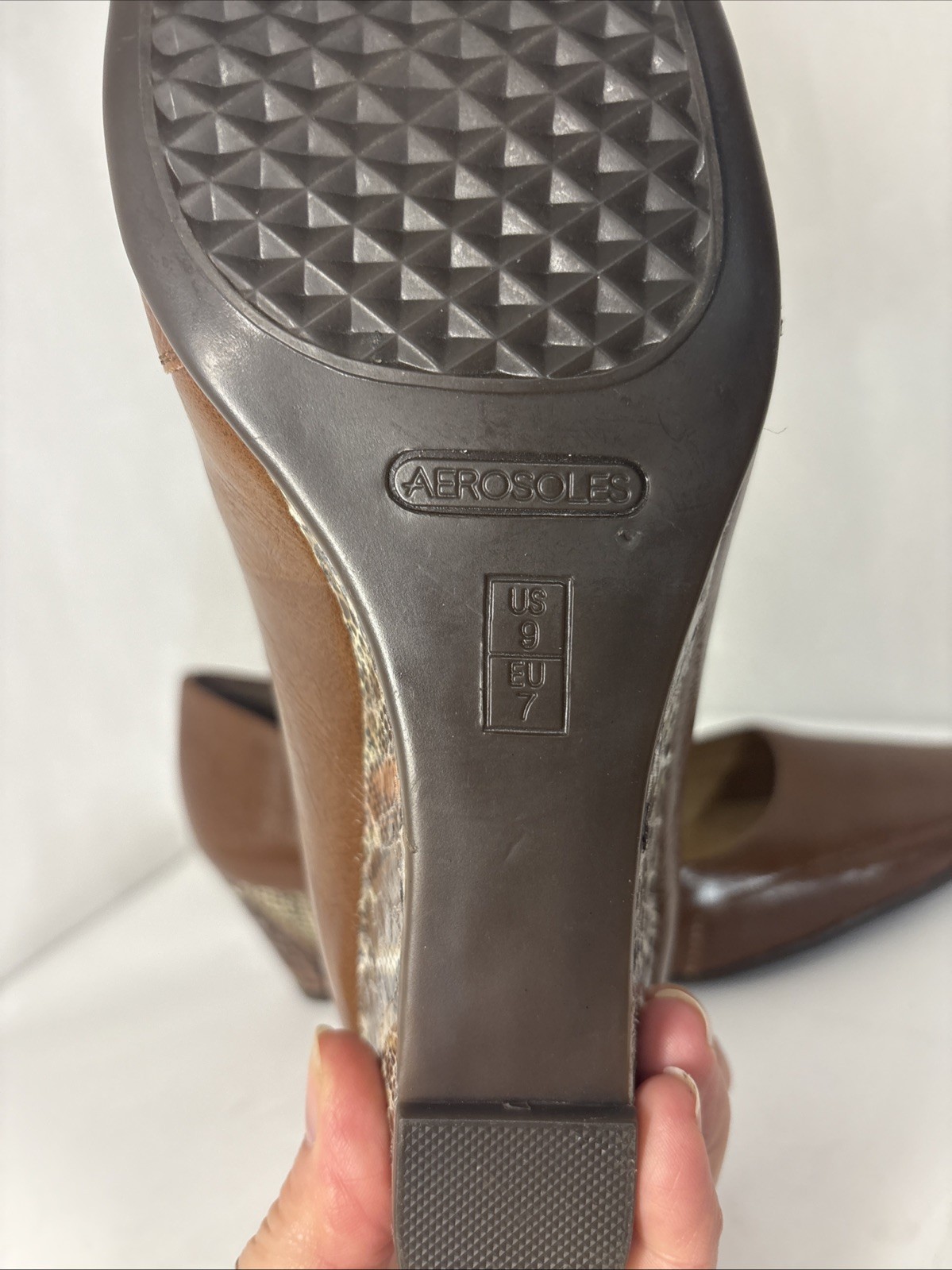 Aerosoles Solid Brown Upper Snake Skin Print Comfort Casual Wedge Pump Sz 9M NEW