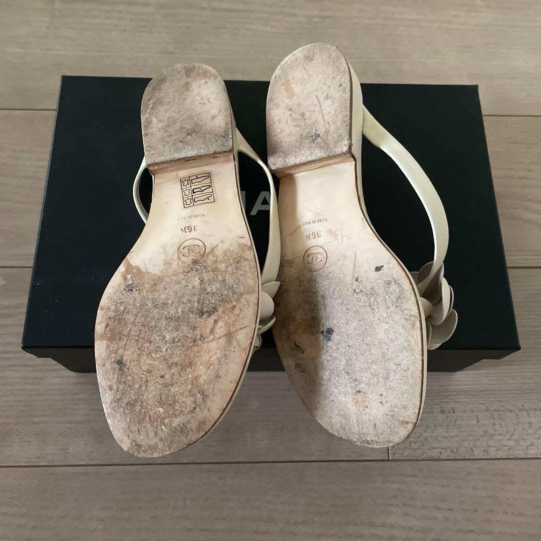 CHANEL Sandals Shoes Camellia EU 36.5 US 6.5 Off White Authentic