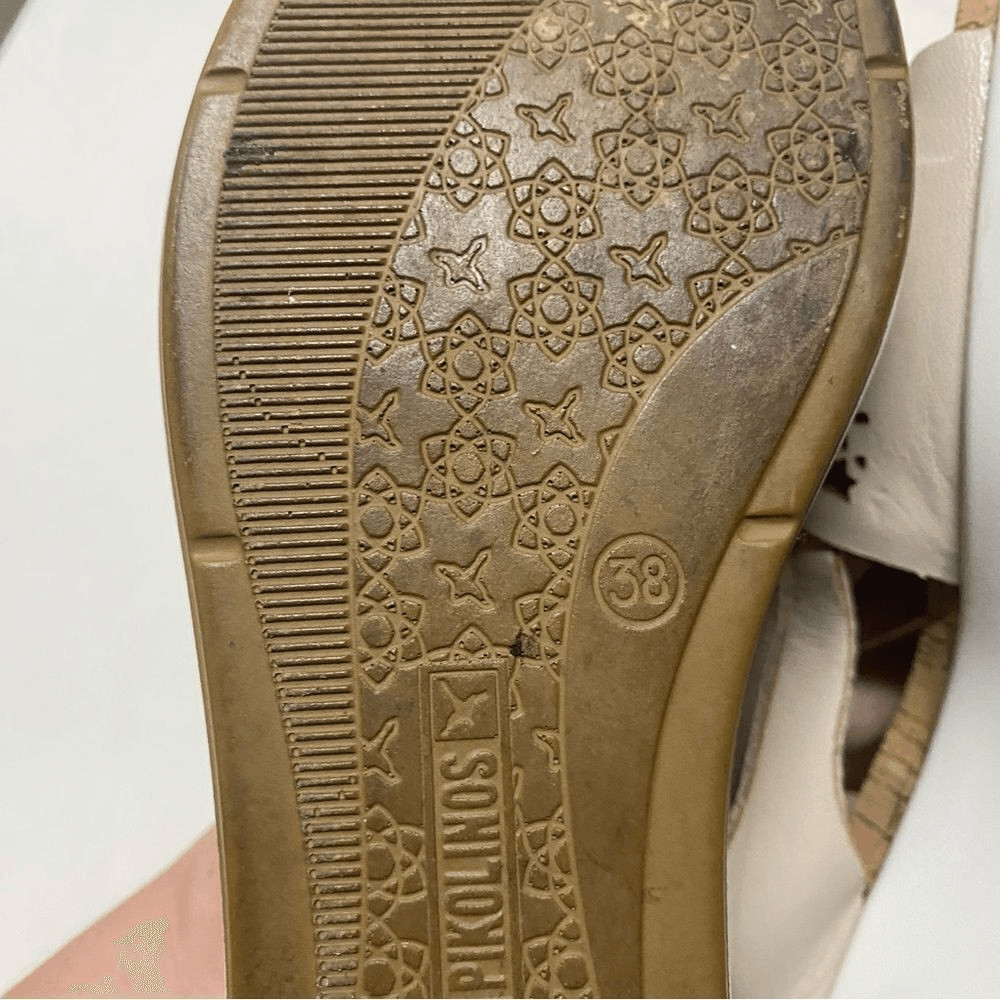 Pikolinos Mykonos Criss Cross Calfskin Leather Sandal tan beige cork 38 US 7.5-8