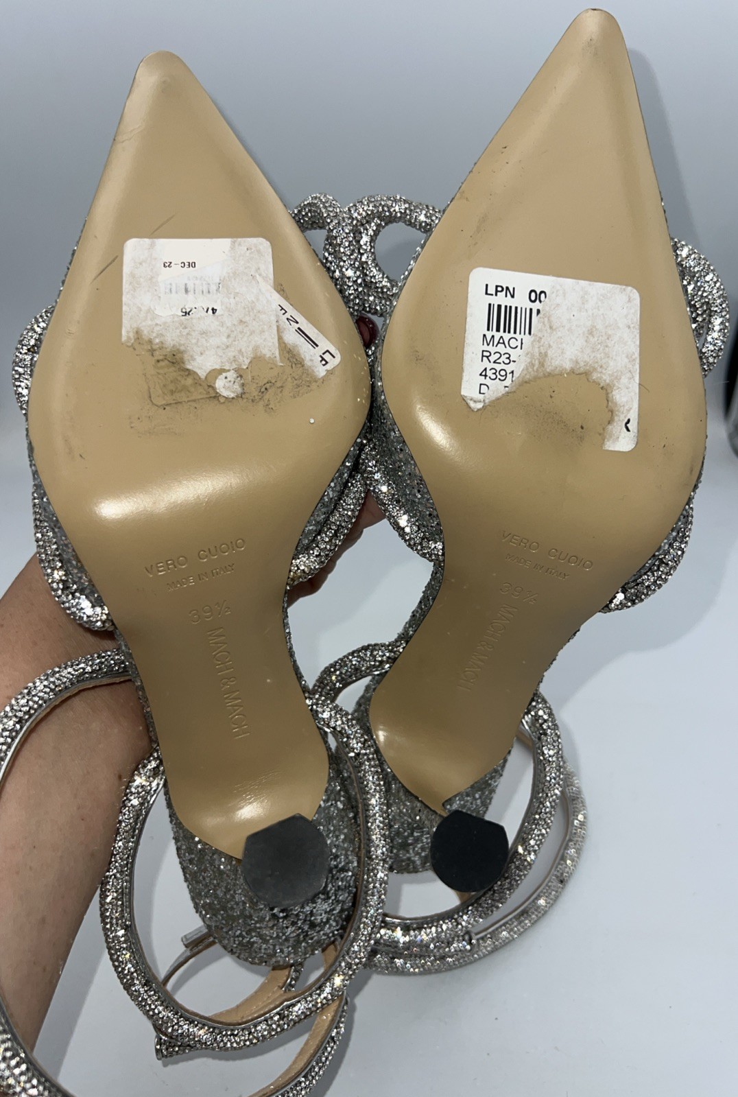 Mach & Mach Double Bow Glitter Crystal Embellished Heels Leather Women’s EU 39.5