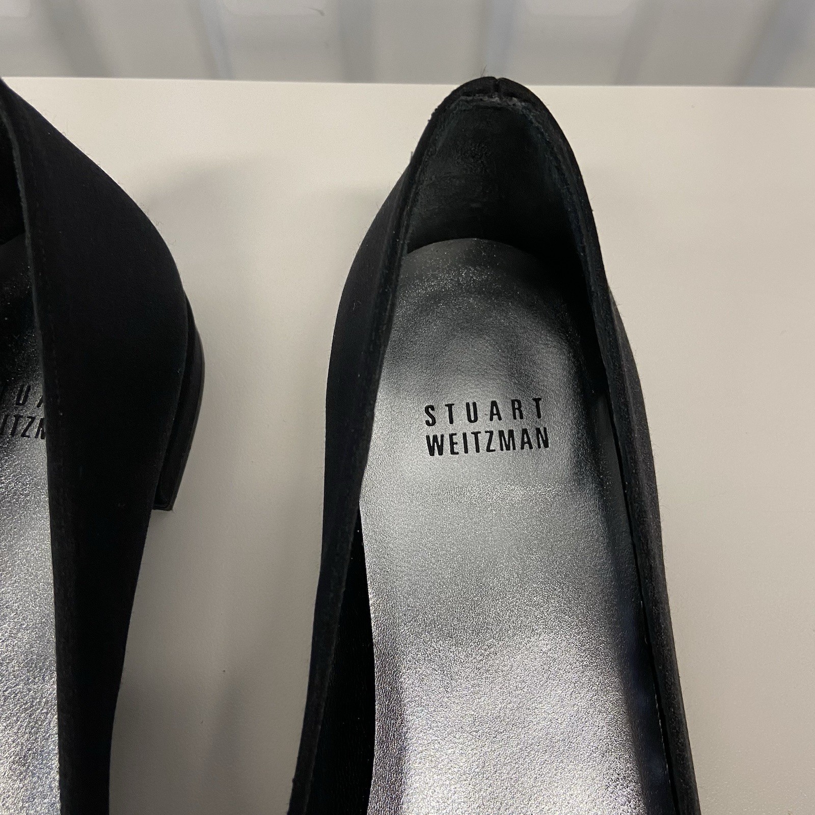 VTG 90s Stuart Weitzman Black Satin Pointed Toe Rhinestone Dress Flats 7 N