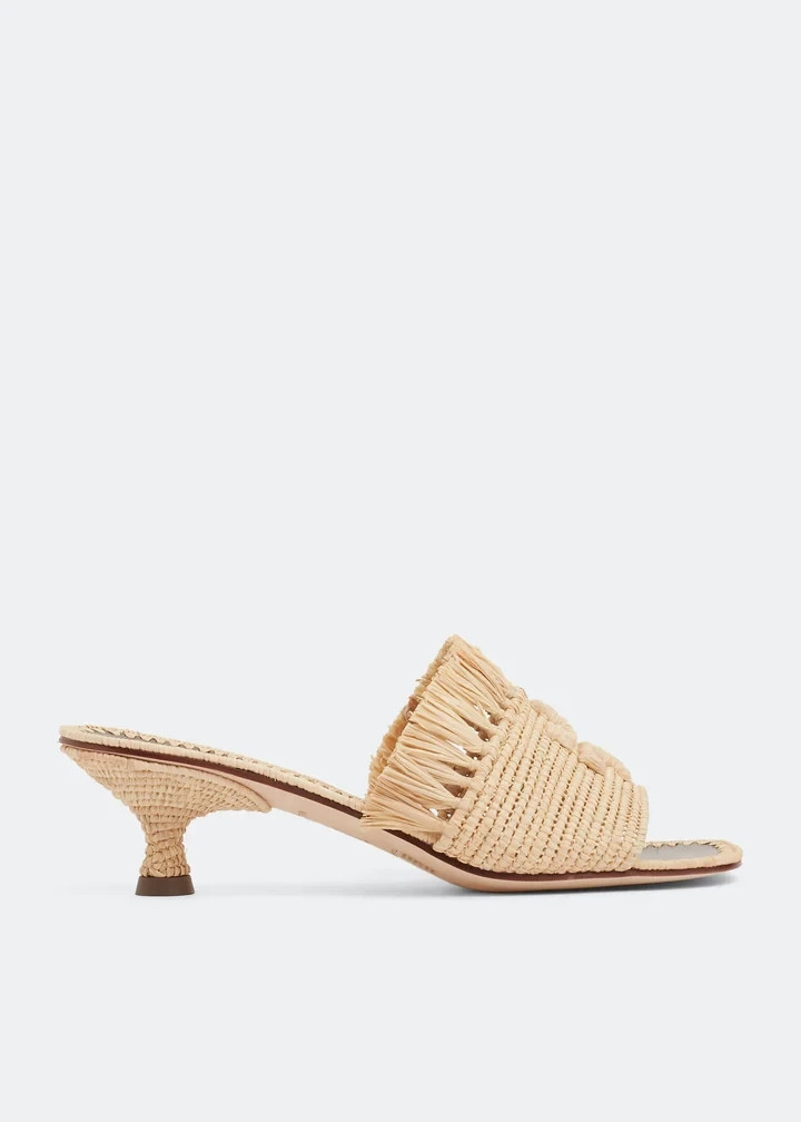 TORY BURCH Raffia Kitten Heels Slides Natural Eleanor 7M FREE SHIPPING!!