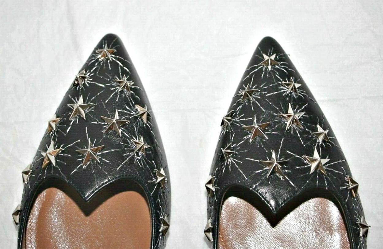 AQUAZZURA Cosmic Star Pointy Toe Flats in Black Silver sz US 6 – IT 36