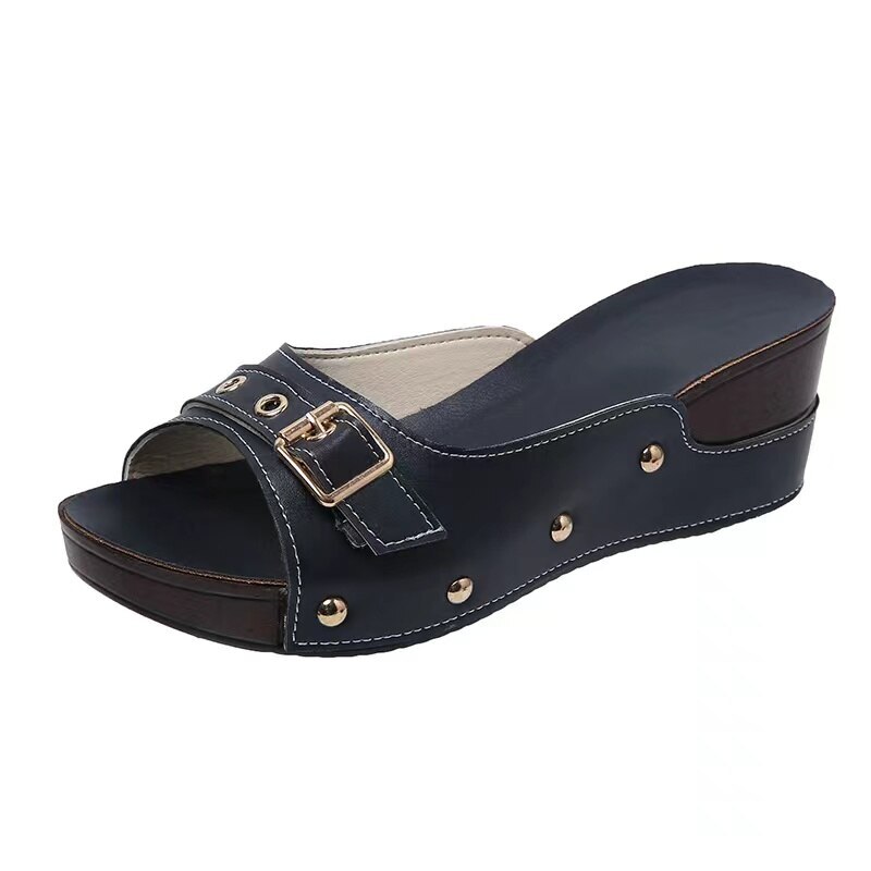 Sandalias De Cuña Con Tacón Para Mujer Zapatos De Playa Chanclas De Verano Cuero