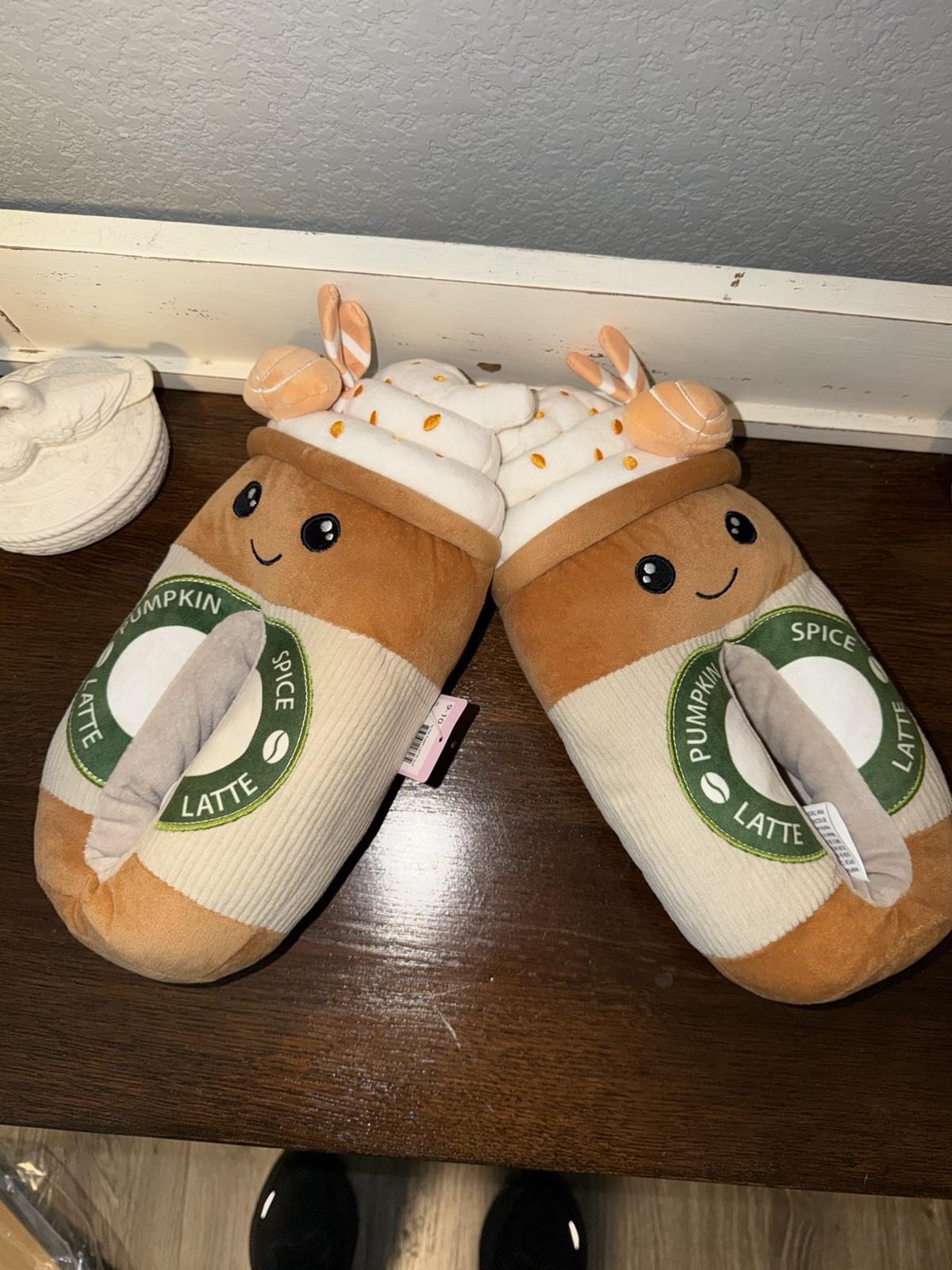 Pumpkin Spice Latte Slippers Plush Coffee Cup House Shoes Women 7-8