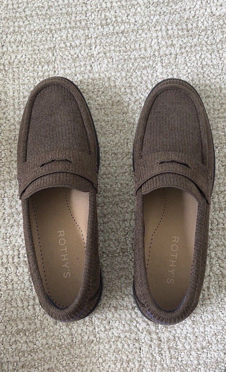 Rothy’s Penny Loafer Flats Brown Knit Textile “Bistro” US 7.5 EU 37.5