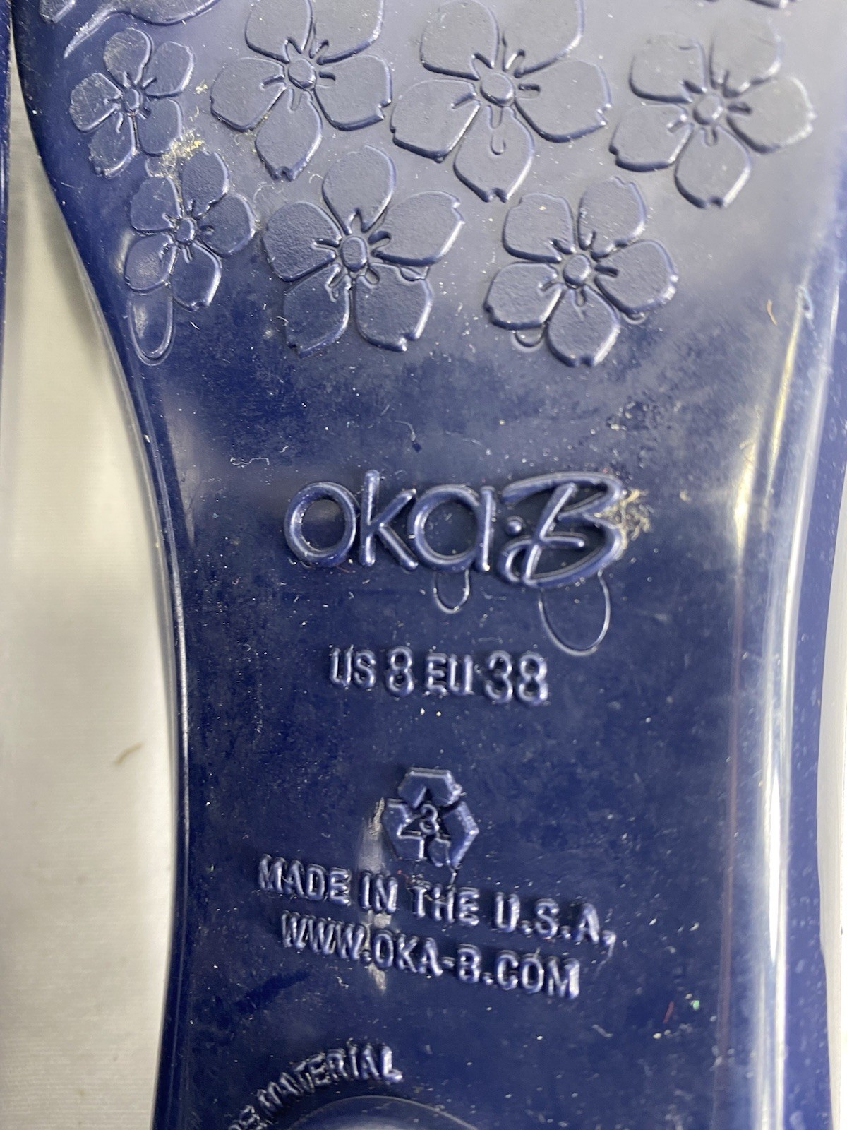Oka B Flats Women Size 8 Jelly Shiny Blue With Flower Ballet Slip On Rubber