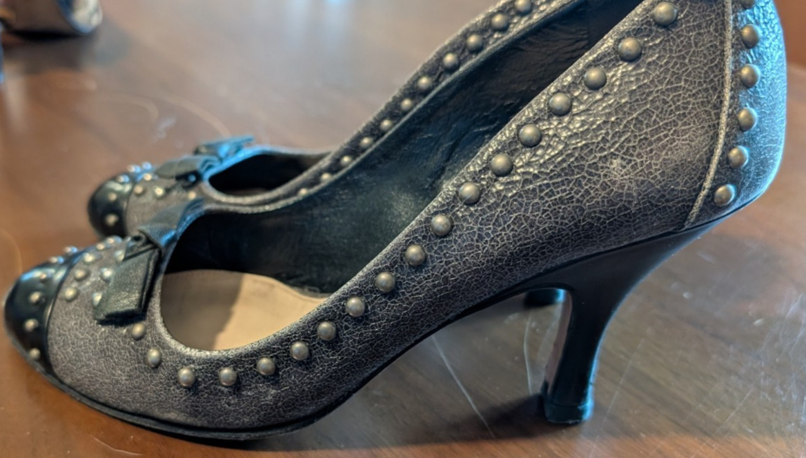 PRADA Black & Silver Studded Heels Pumps Made in Italy Size 37