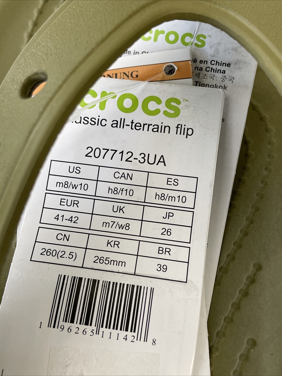 NWT Crocs Classic All Terrain Flip Sandal Olive Aloe Men 8 Women 10