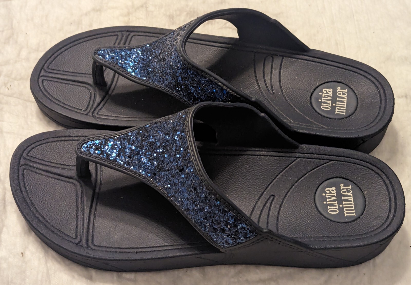 Olivia Miller Kira Flip Flop Thong Sparkle Bling Navy Blue Sandals Women’s 11-12